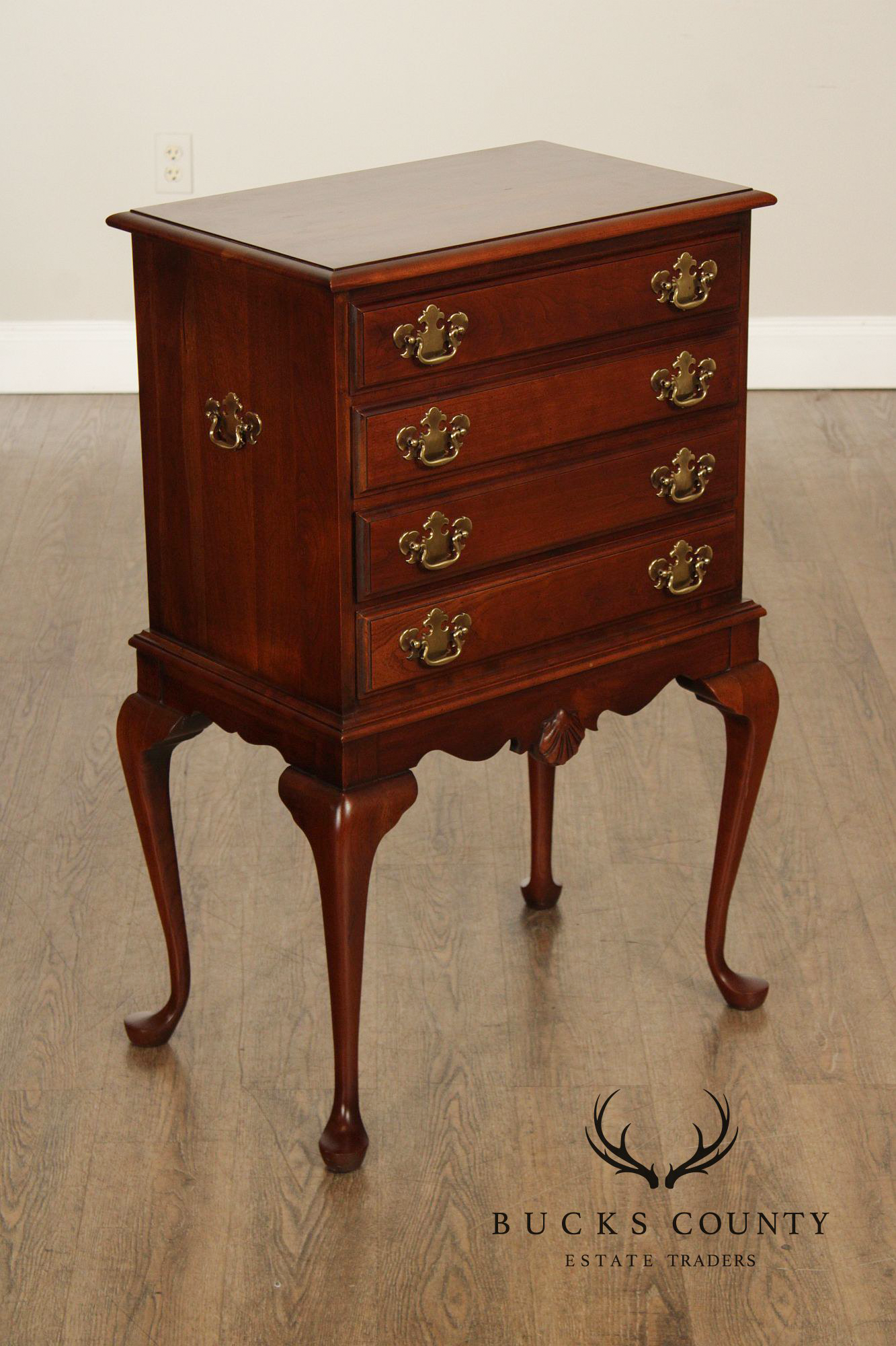 Queen Anne Style Cherry Silverware Chest on Stand