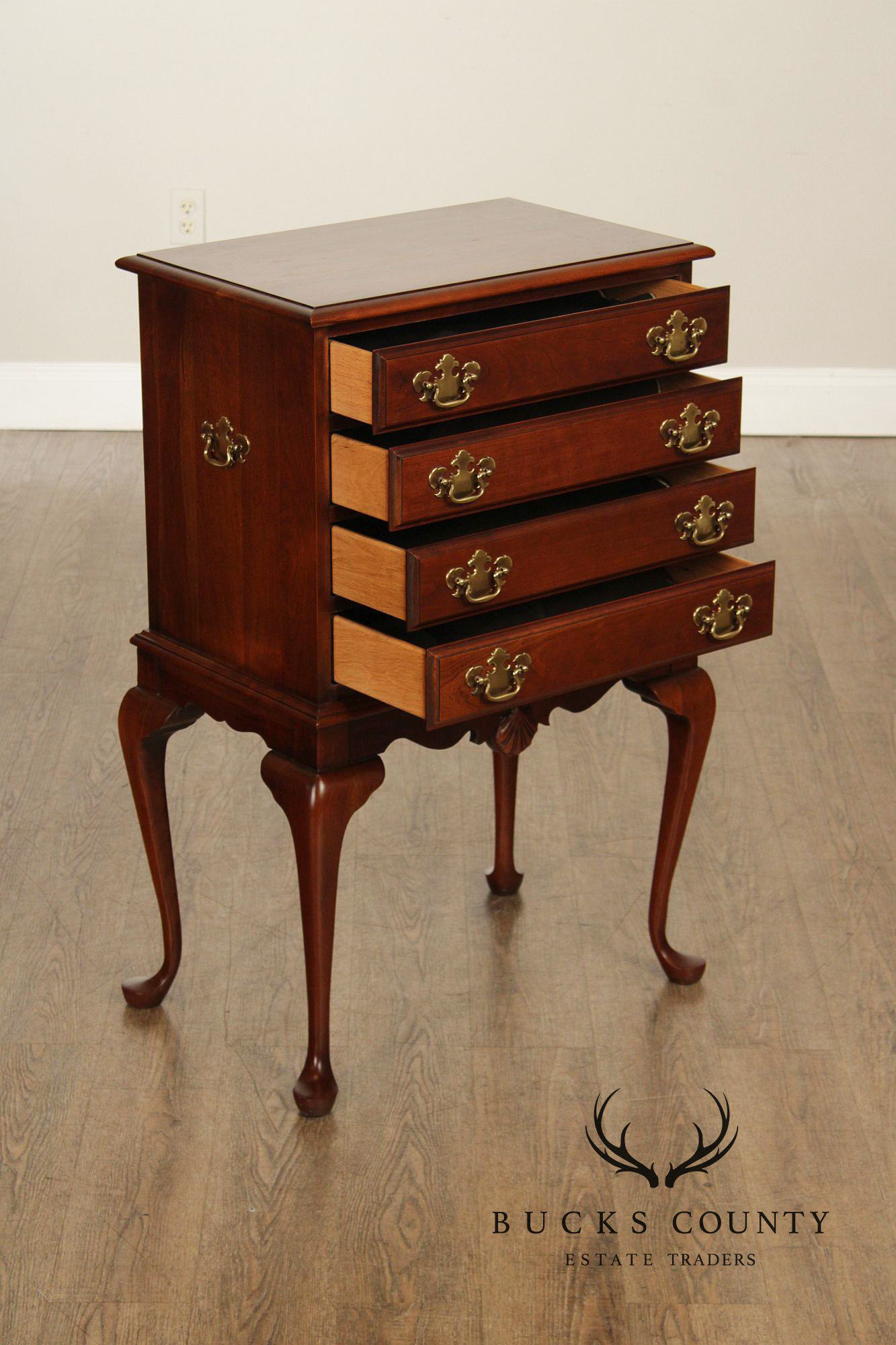 Queen Anne Style Cherry Silverware Chest on Stand