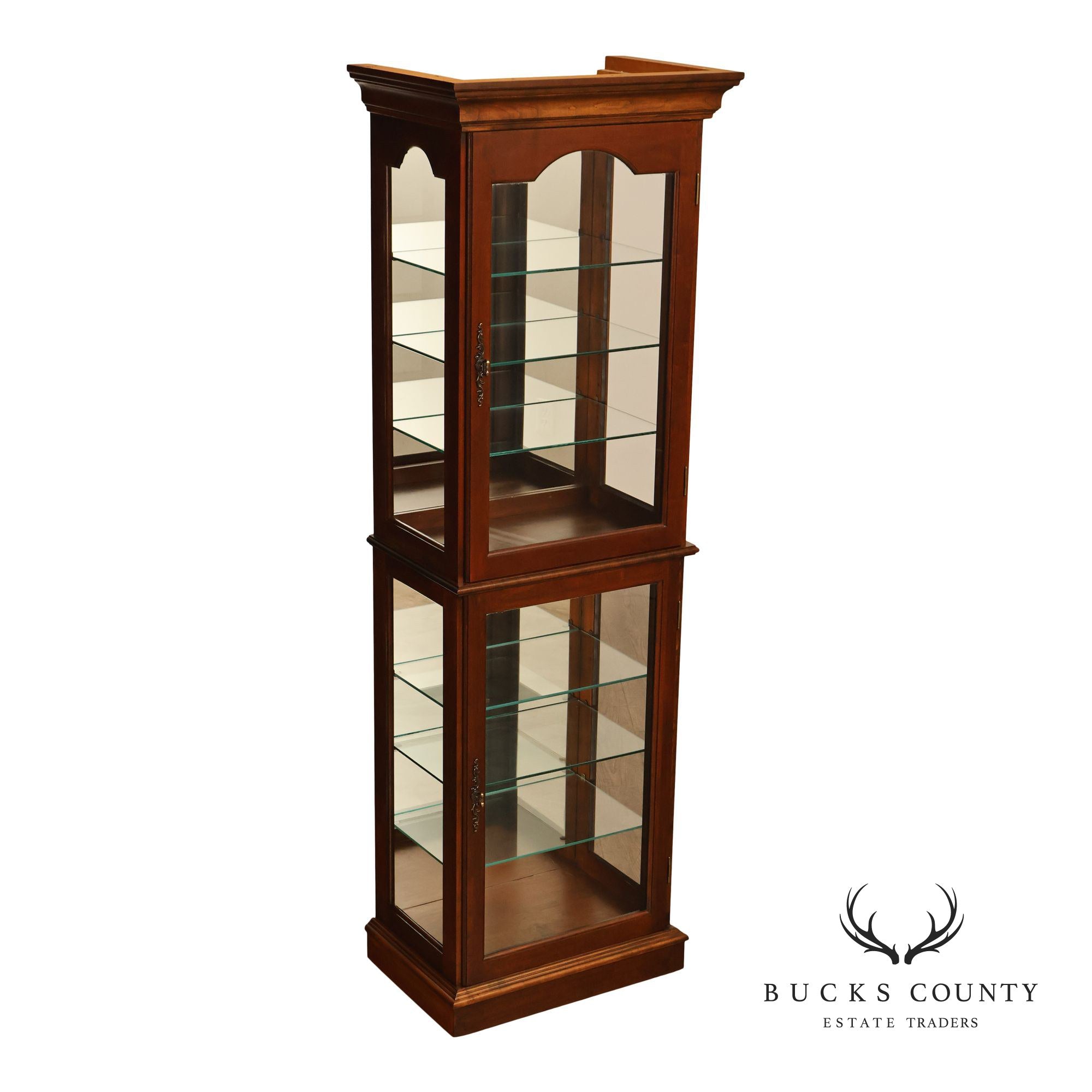 Narrow Cherry Lighted Curio Display Cabinet With Glass Shelves