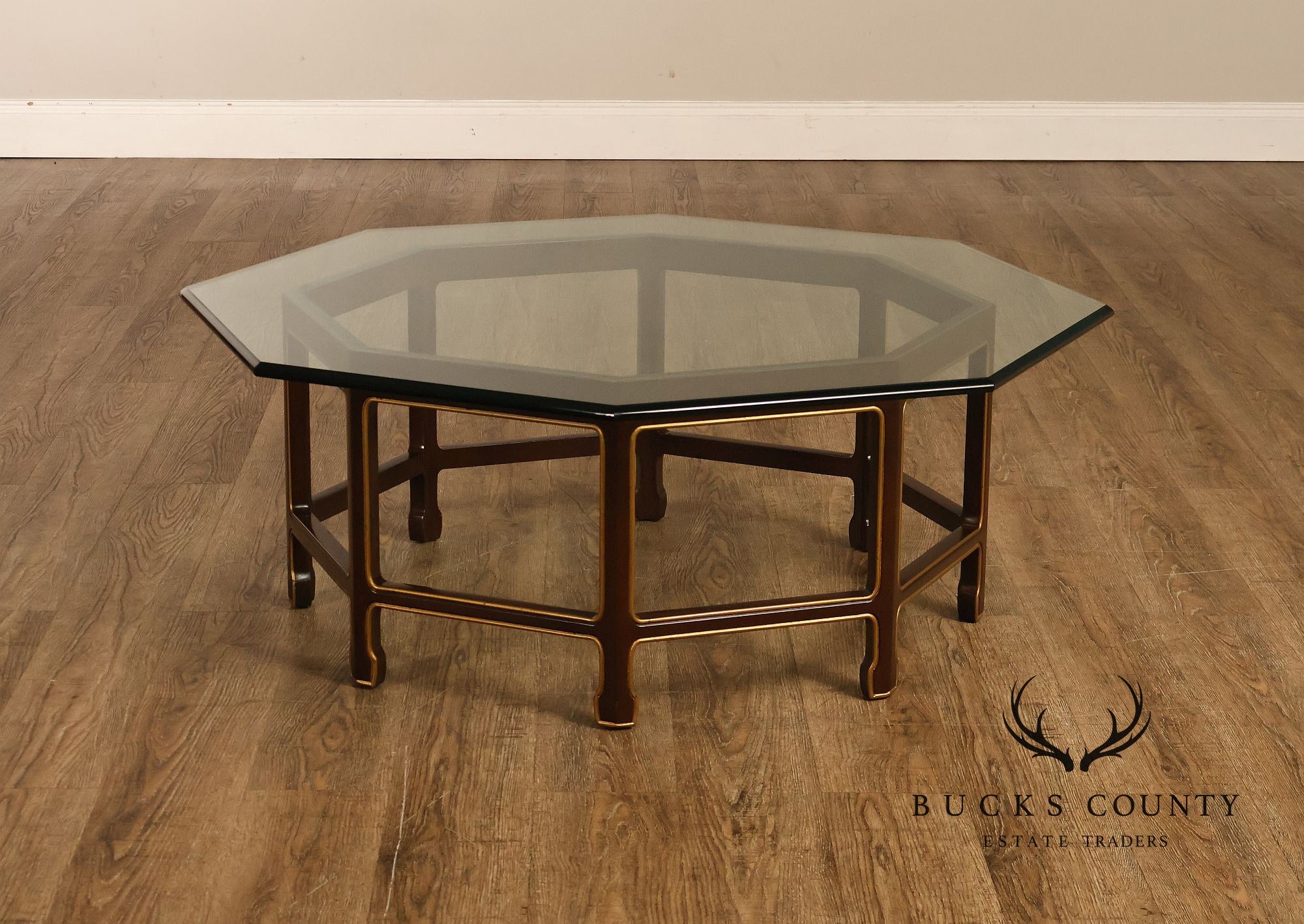 Asian Style Glass Top Octagonal Coffee Table