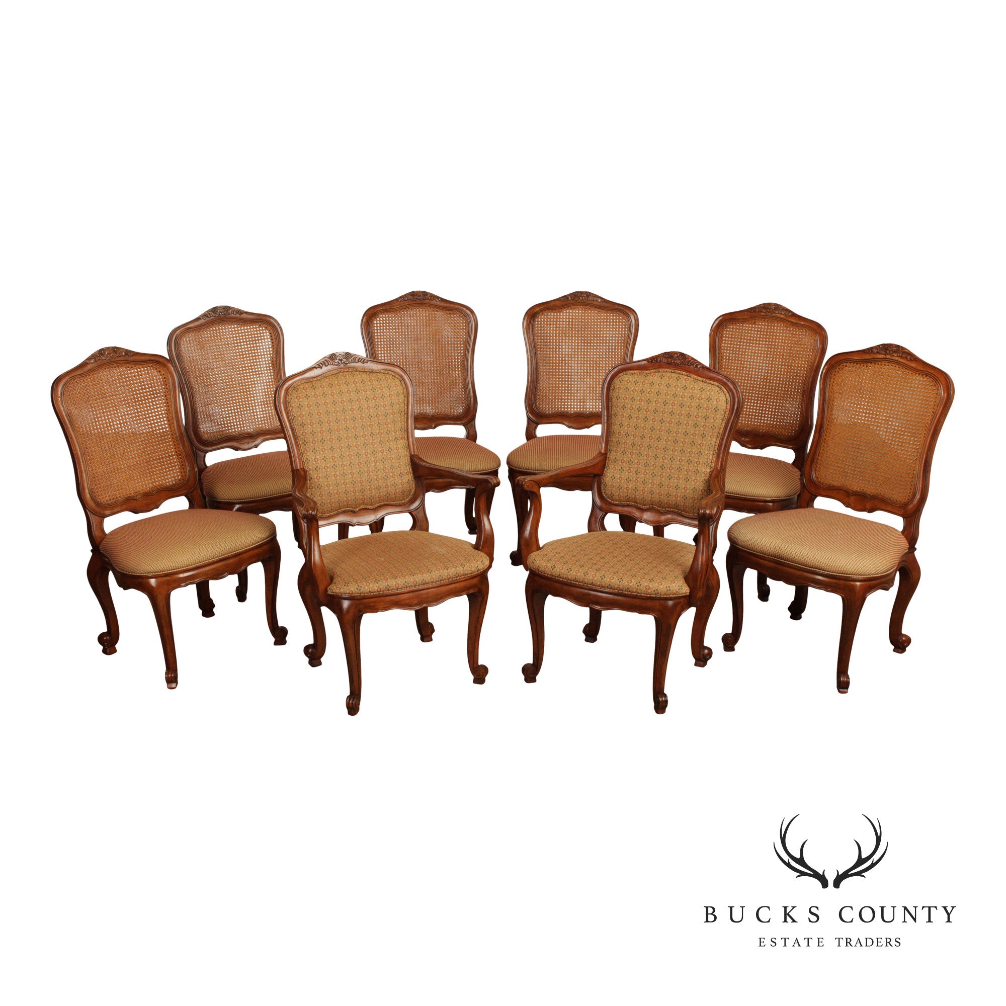 Century Furniture French Provincial Style Set of Eight Cane Back Dining Chairs