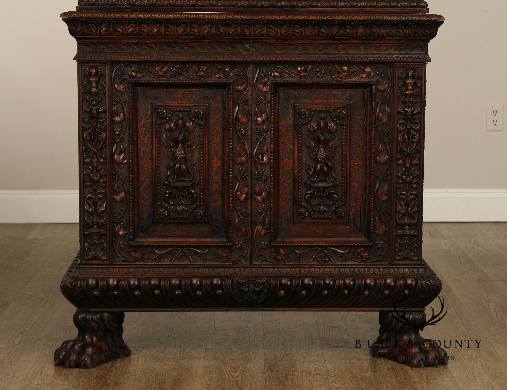 Antique French Renaissance Revival Finely Carved Walnut Cabinet