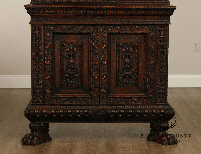 Antique French Renaissance Revival Finely Carved Walnut Cabinet