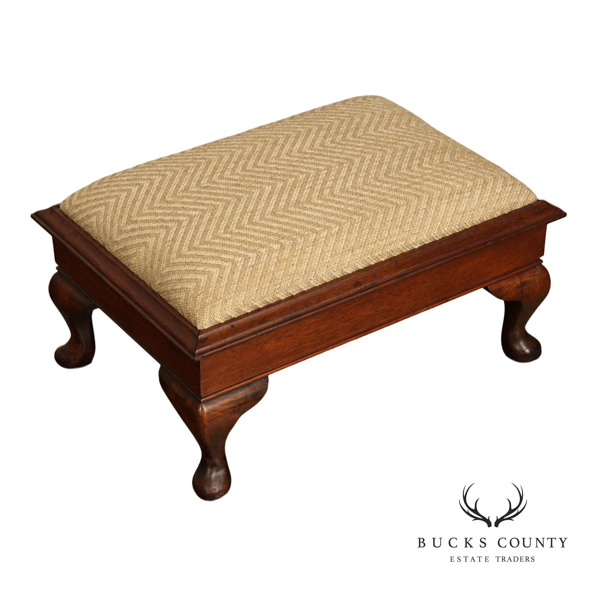 Vintage Mahogany Queen Anne Style Footstool