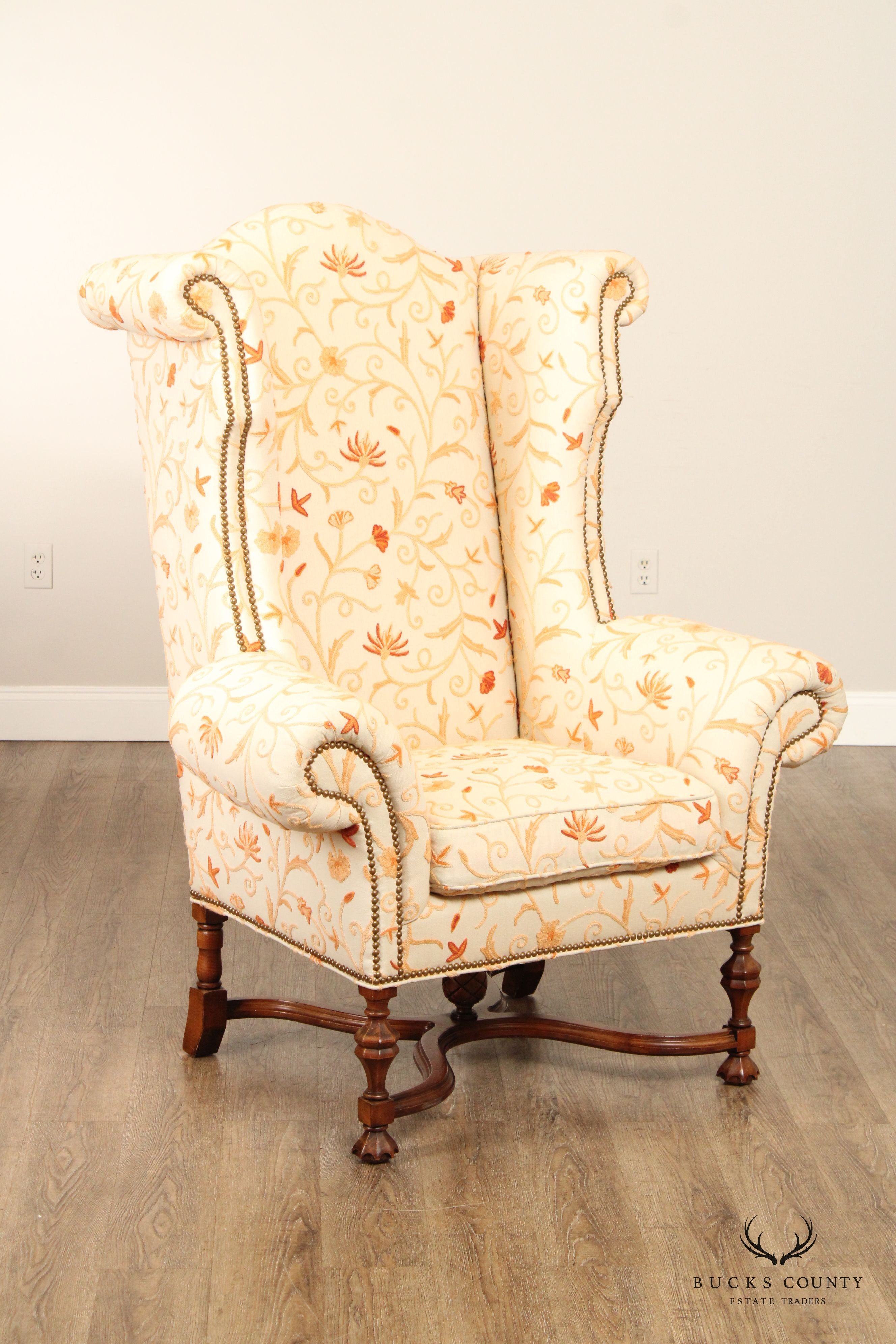 Lee Jofa William & Mary Style Wingback Lounge Chair