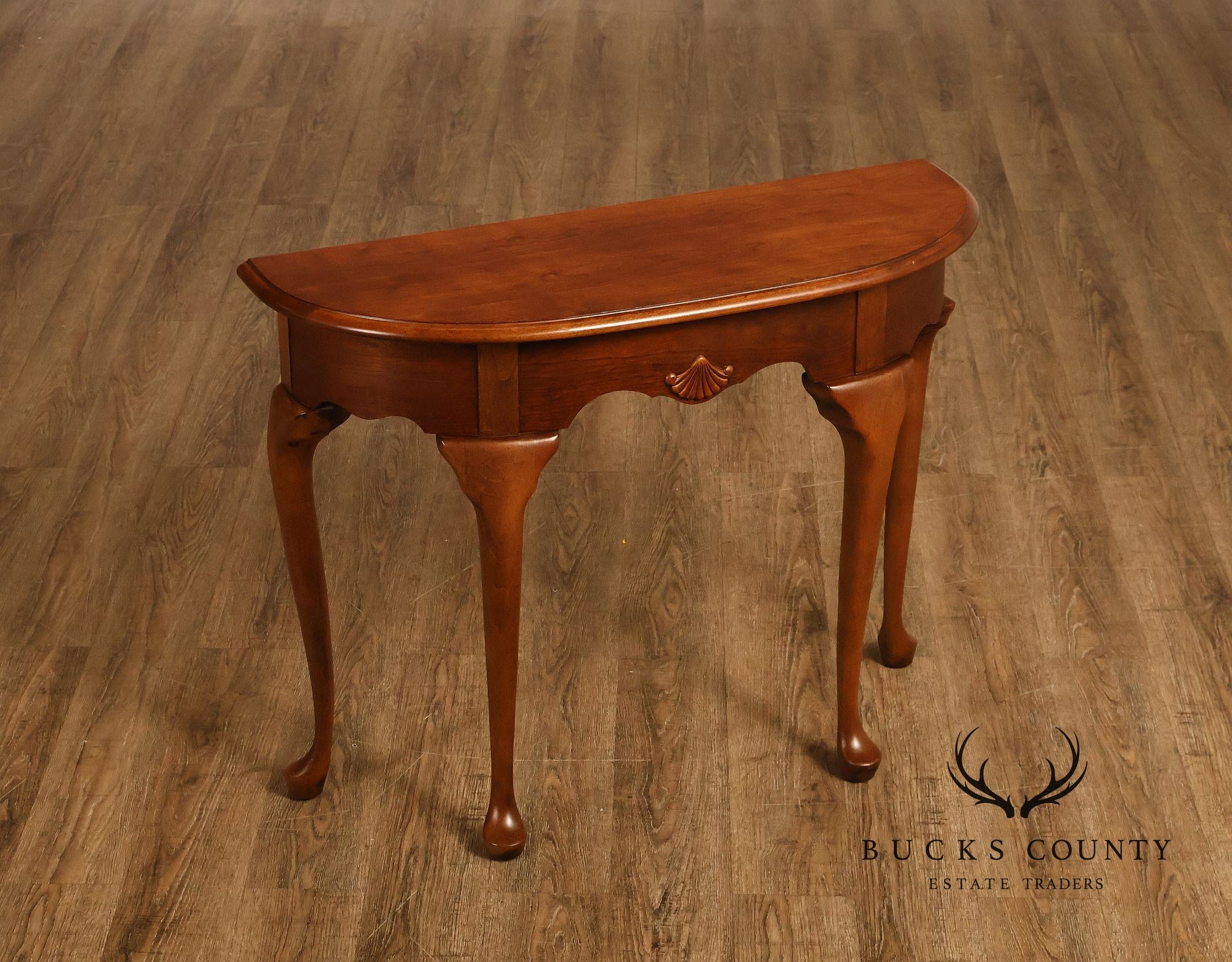 Queen Anne Style Narrow Cherry Demilune Console