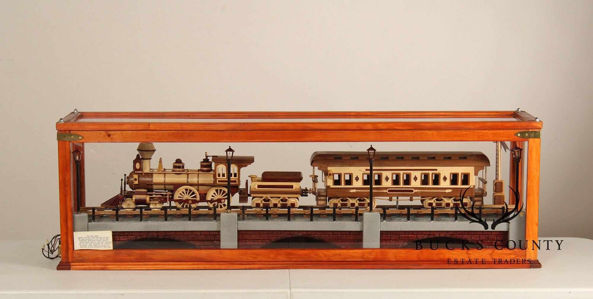 Philip Jacoby Carved Wood Model Train in Display Case