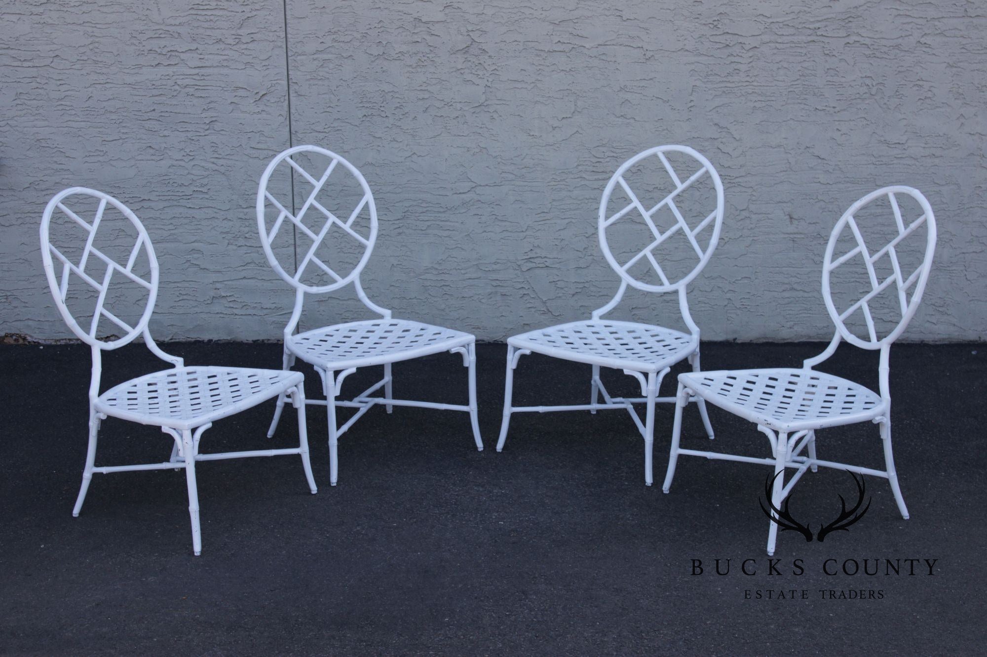 Faux Bamboo Vintage Set Of Four Cast Aluminum Patio Garden Dining Chairs