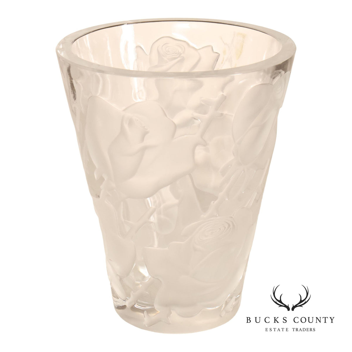Lalique 'Ispahan' Rose Pattern Glass Vase