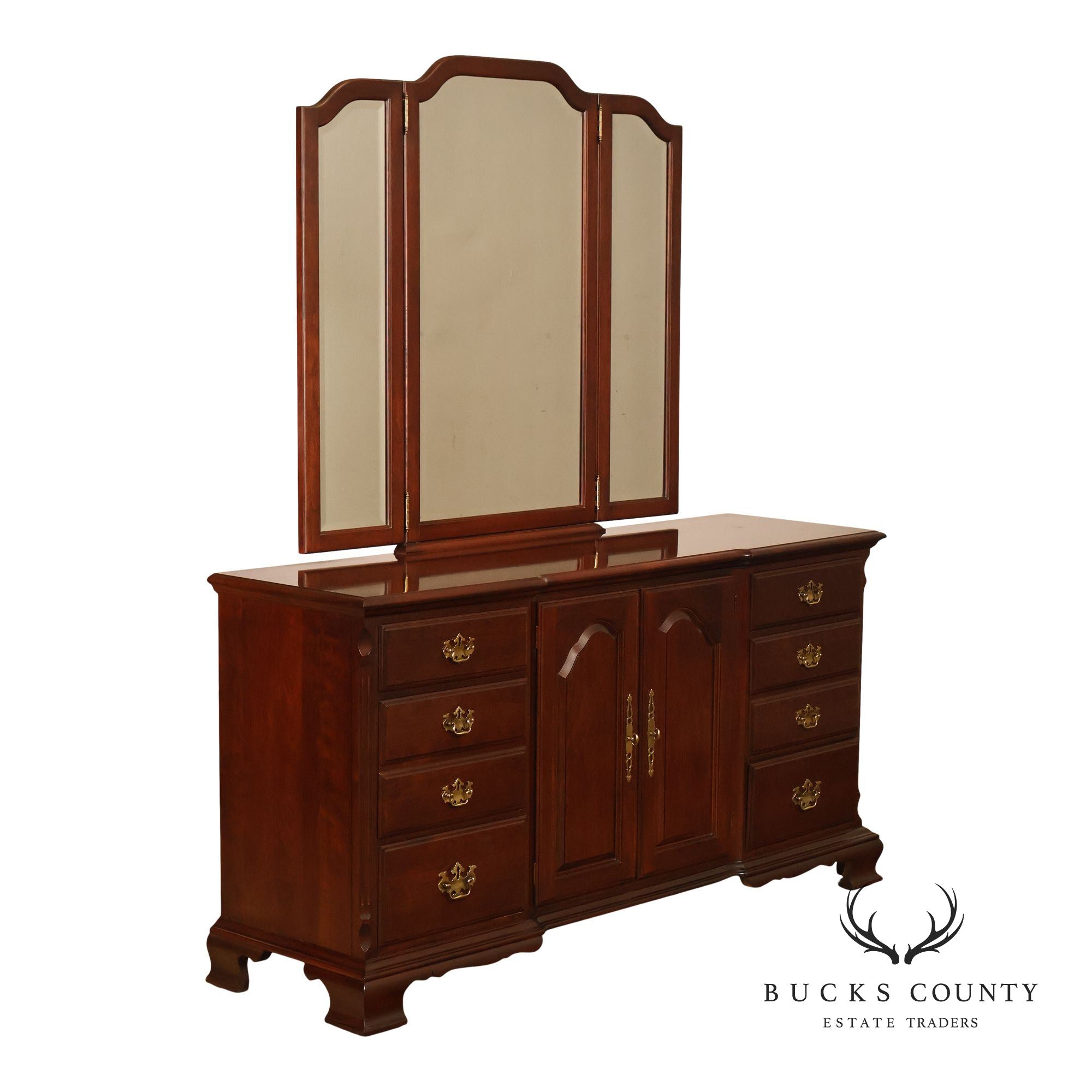 Pennsylvania House Chippendale Style Cherry Long Dresser with Mirror