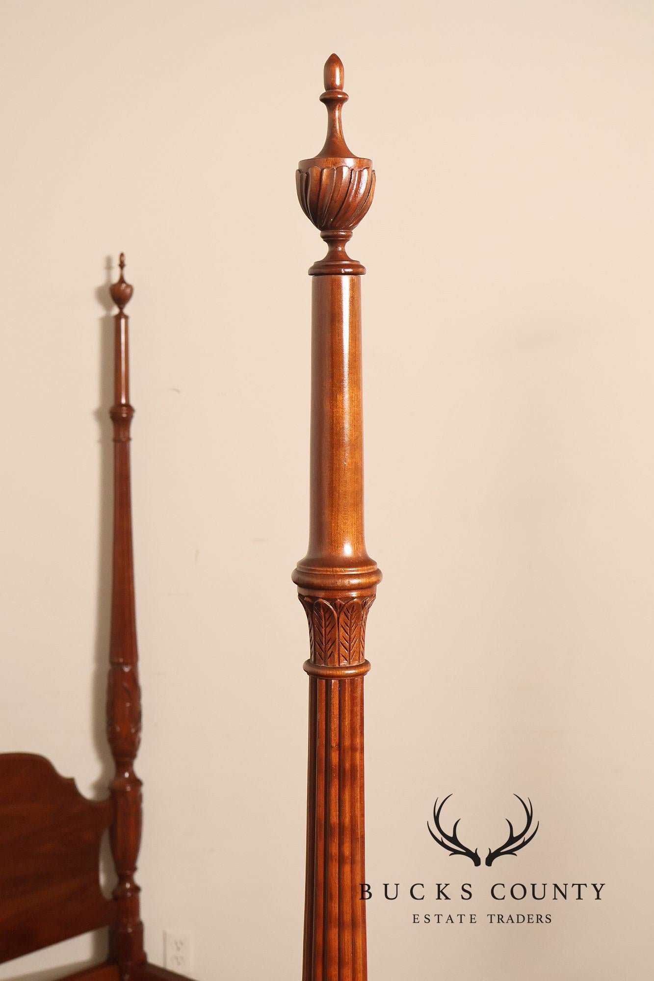 Stickley Queen Size Cherry Rice Carved Poster Bed