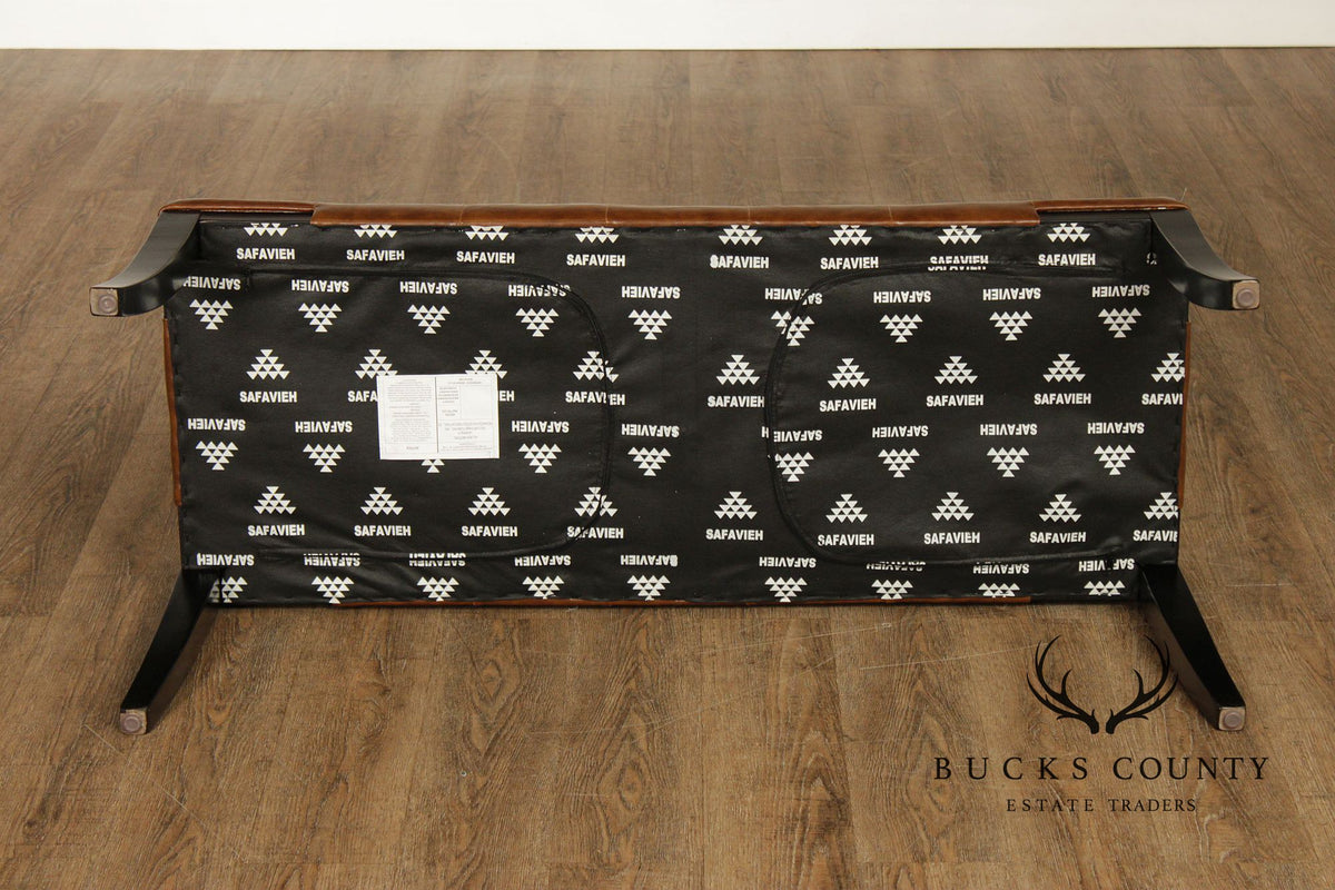 Pair Of Safavieh Tufted Brown Leather Benches