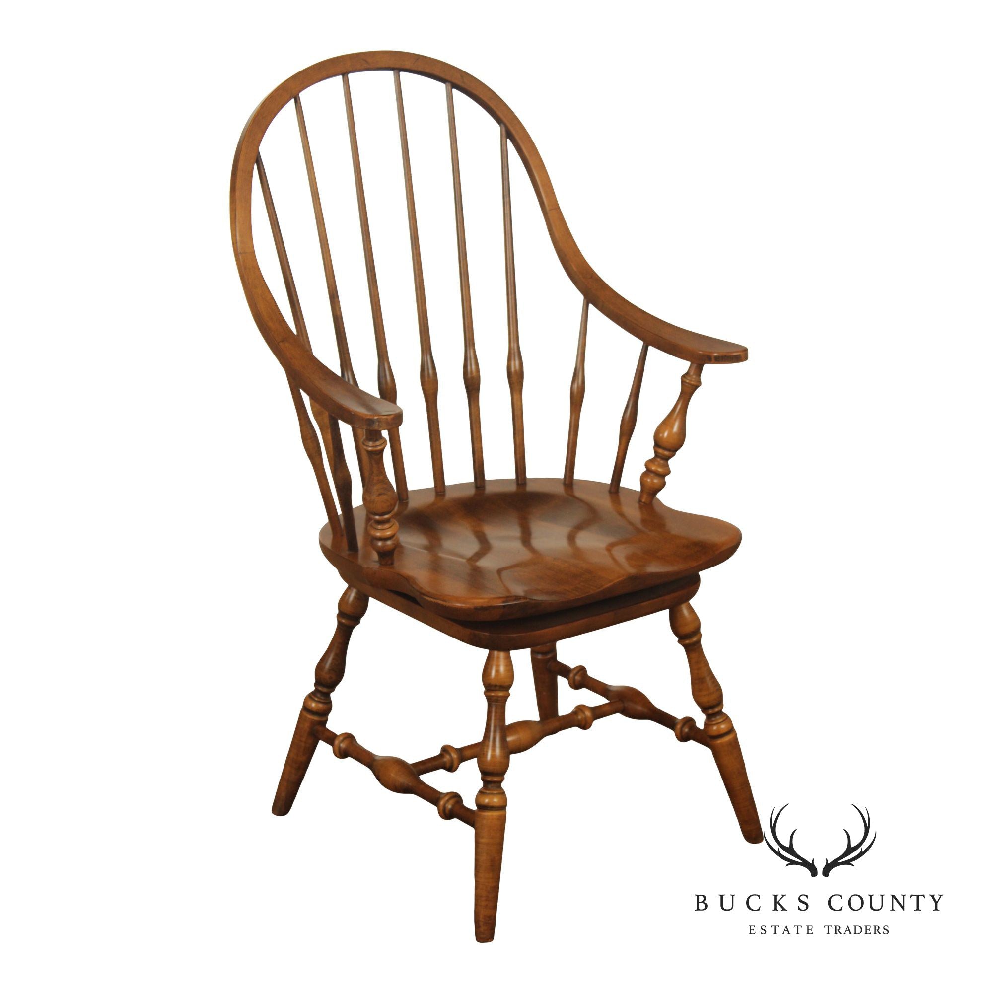 Ethan Allen Colonial Maple Windsor Style Swivel Armchair
