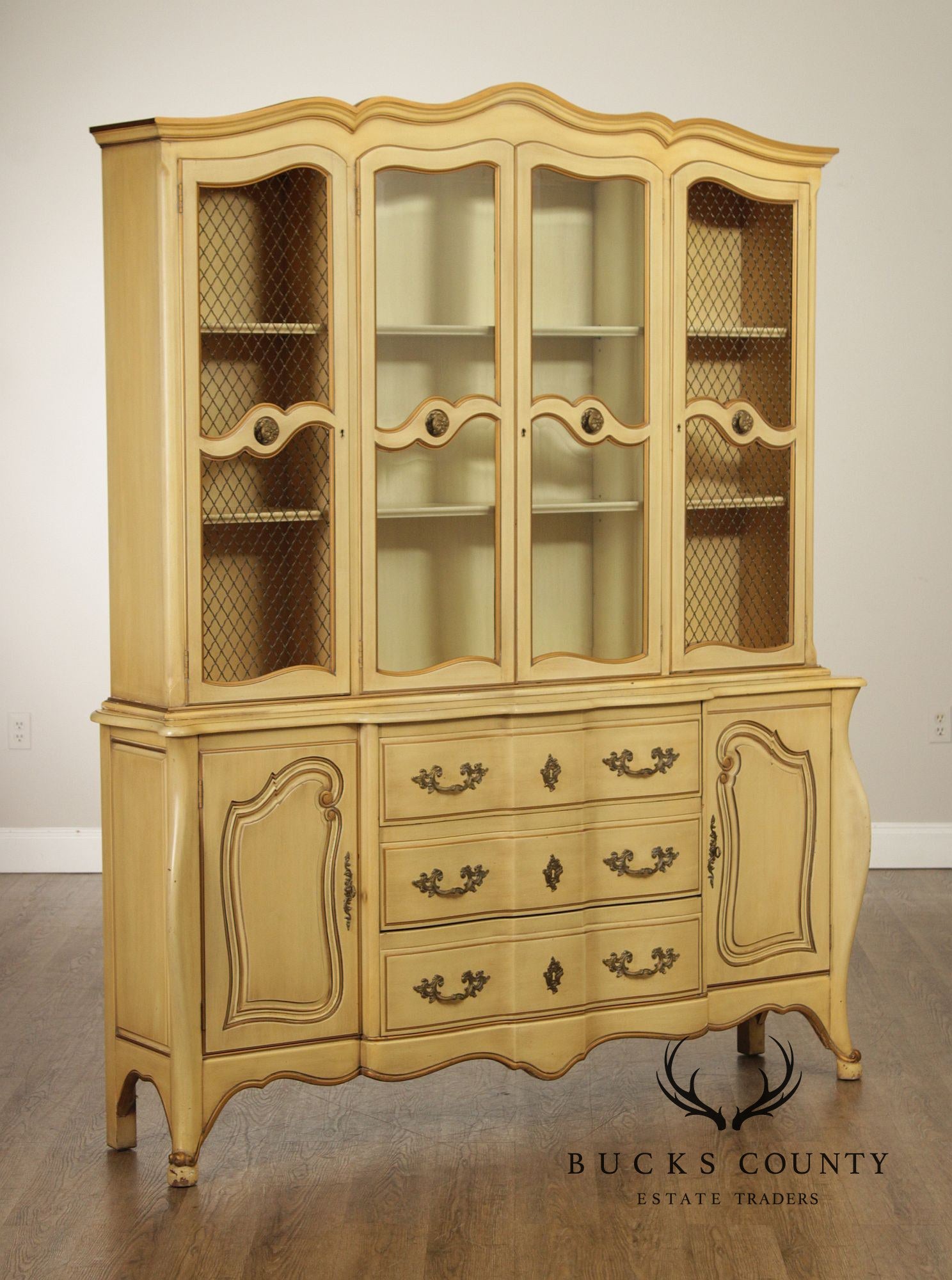 French Provincial Style Vintage Painted China Cabinet