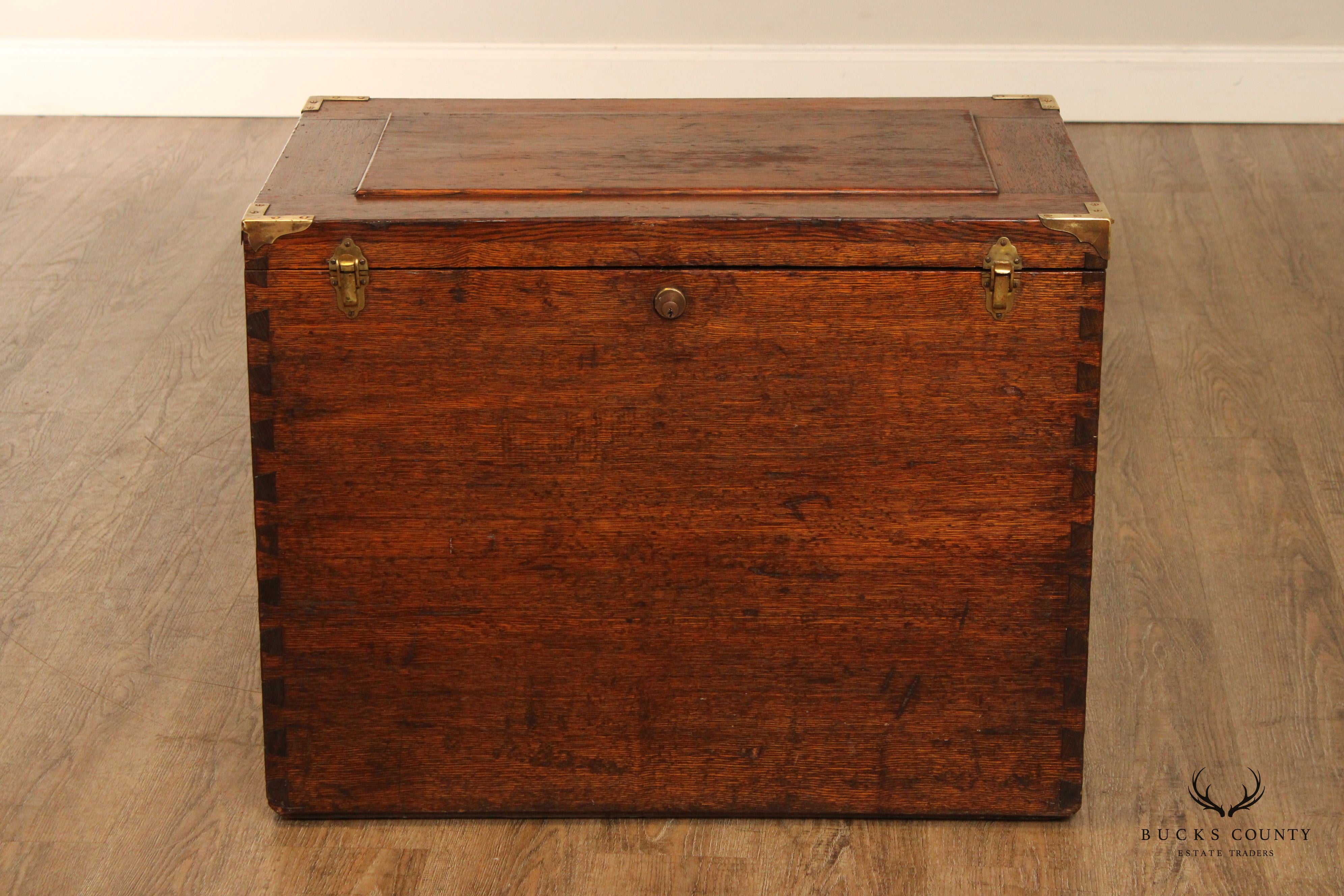 Campaign Style Antique Oak Dovetailed Chest