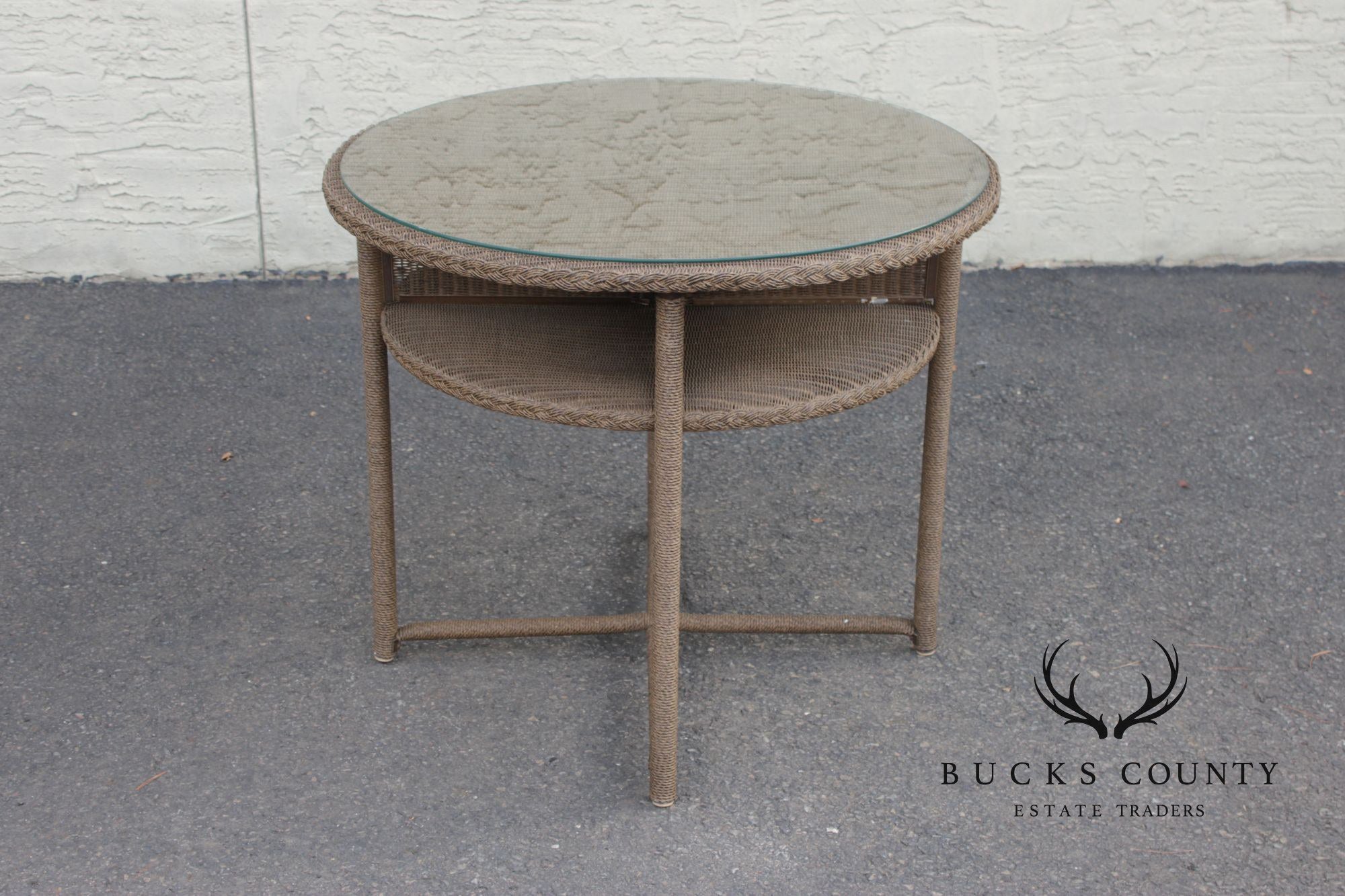 Lloyd Loom Round Glass Top Wicker Patio Table