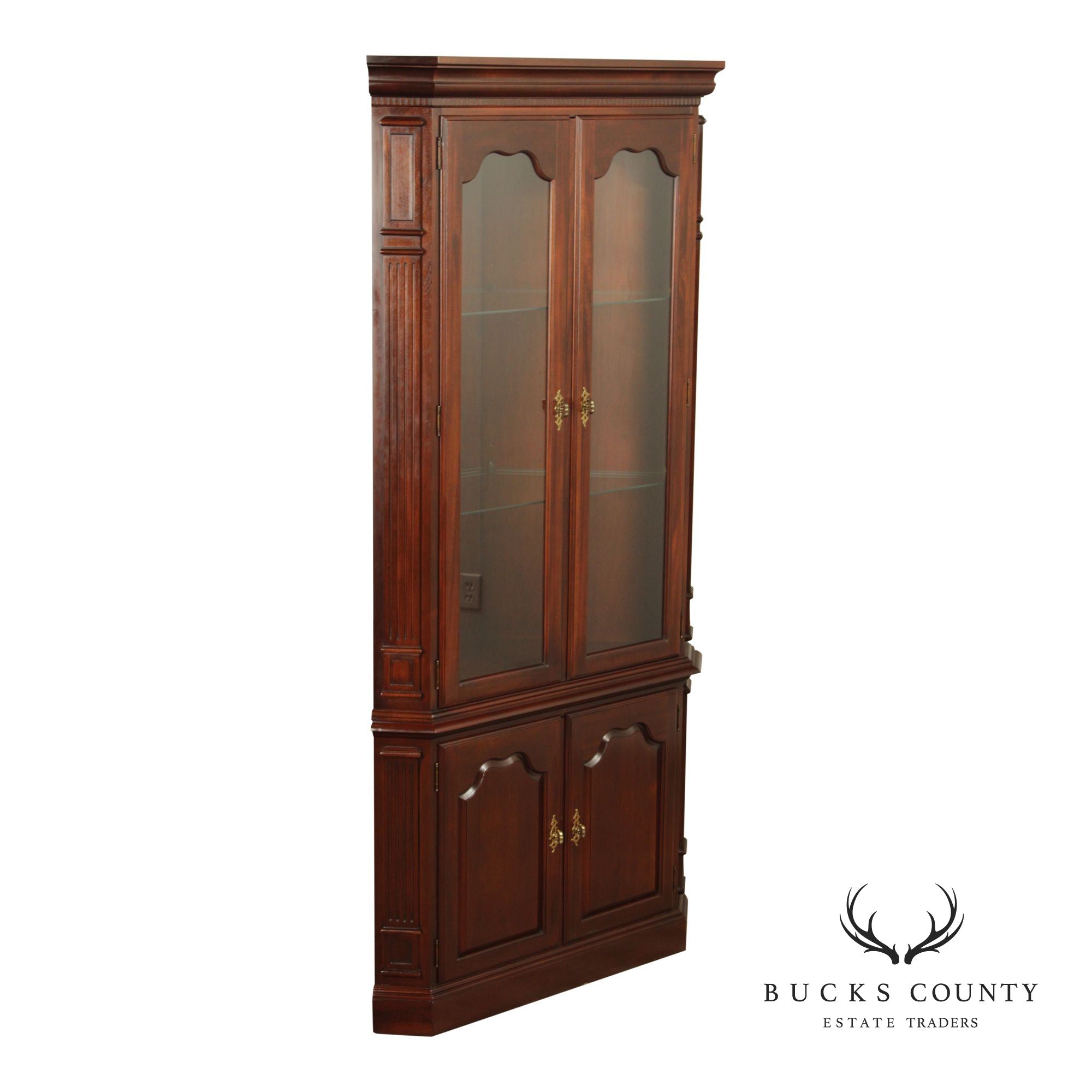 Traditional Solid Mahogany Lighted Corner Cabinet