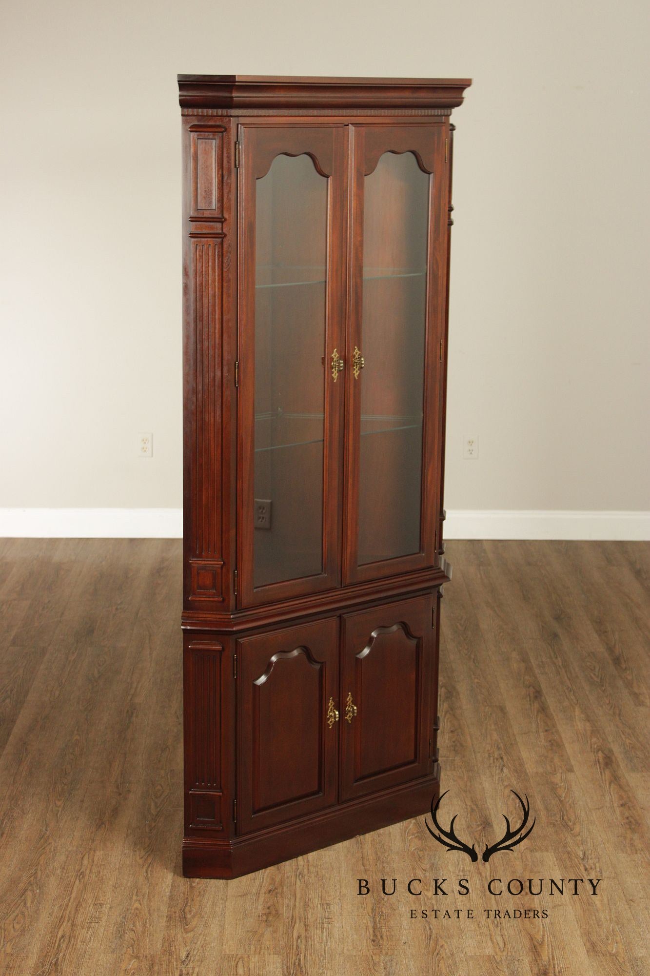 Traditional Solid Mahogany Lighted Corner Cabinet