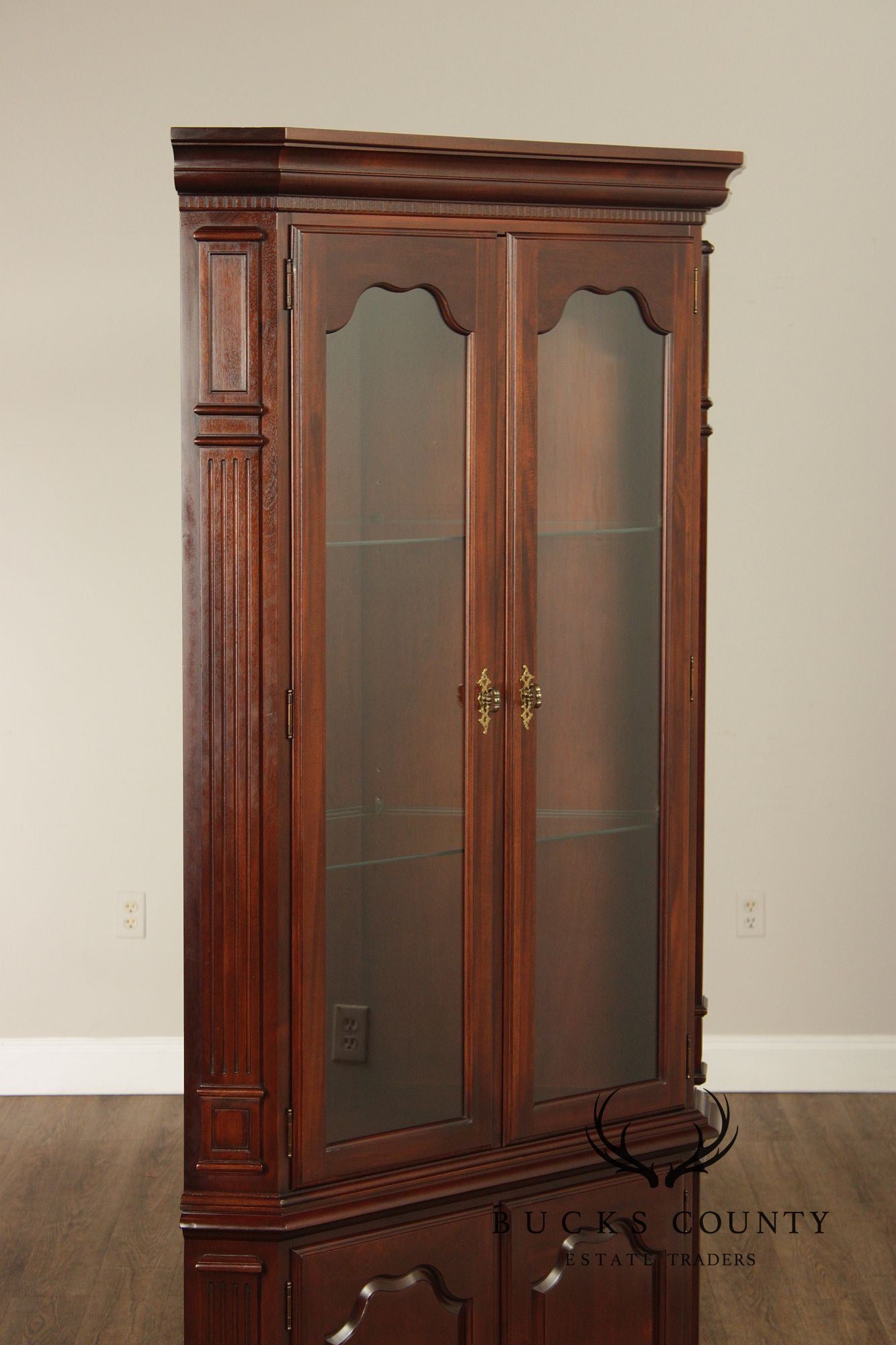 Traditional Solid Mahogany Lighted Corner Cabinet