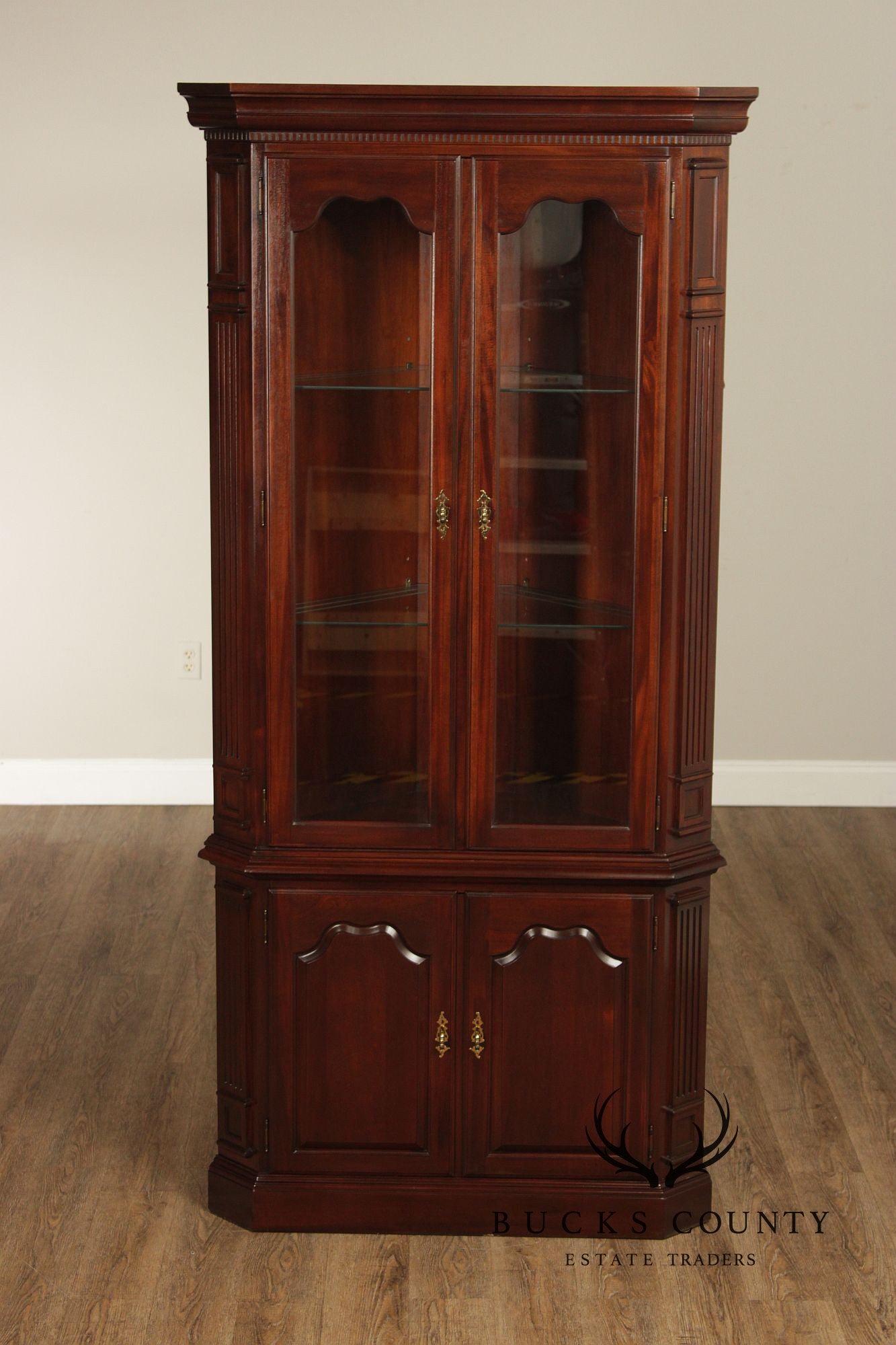 Traditional Solid Mahogany Lighted Corner Cabinet