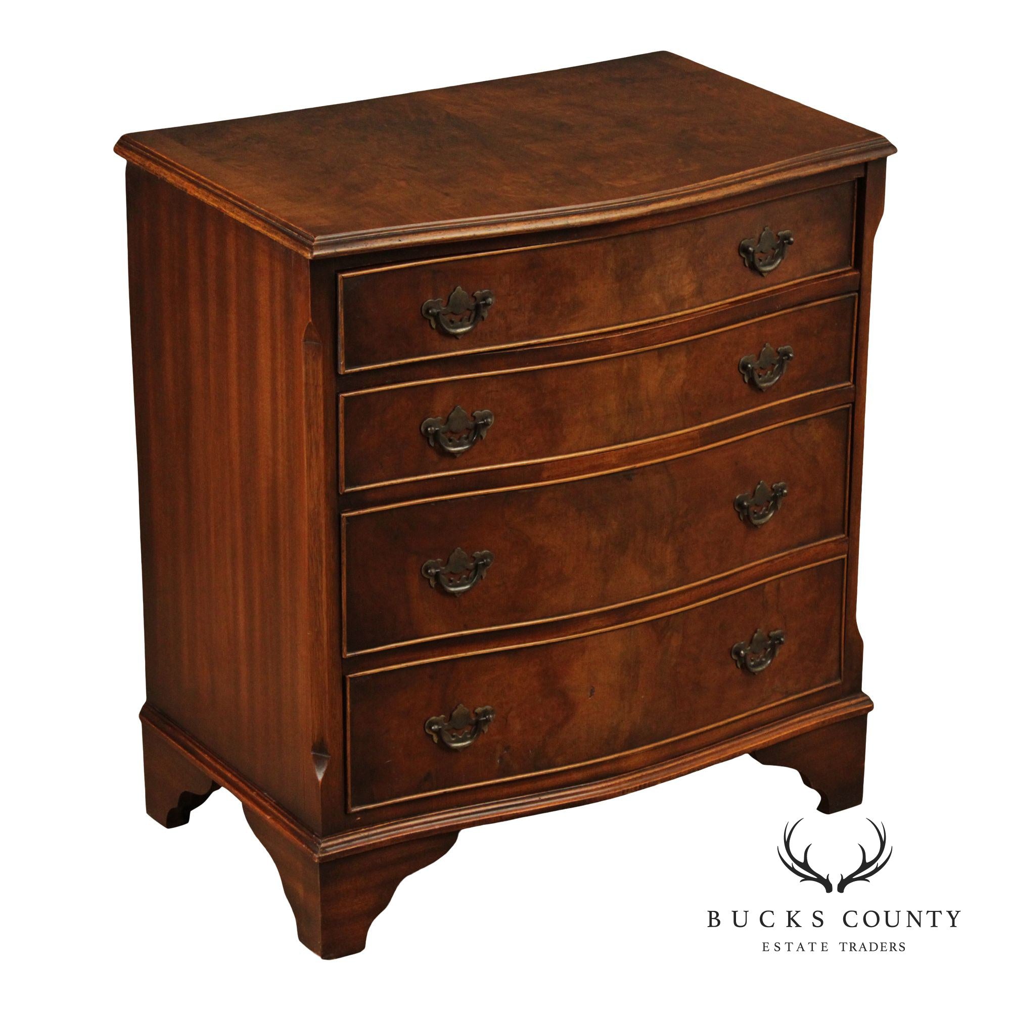 Georgian Style Burlwood English Bachelor Chest Of Drawers