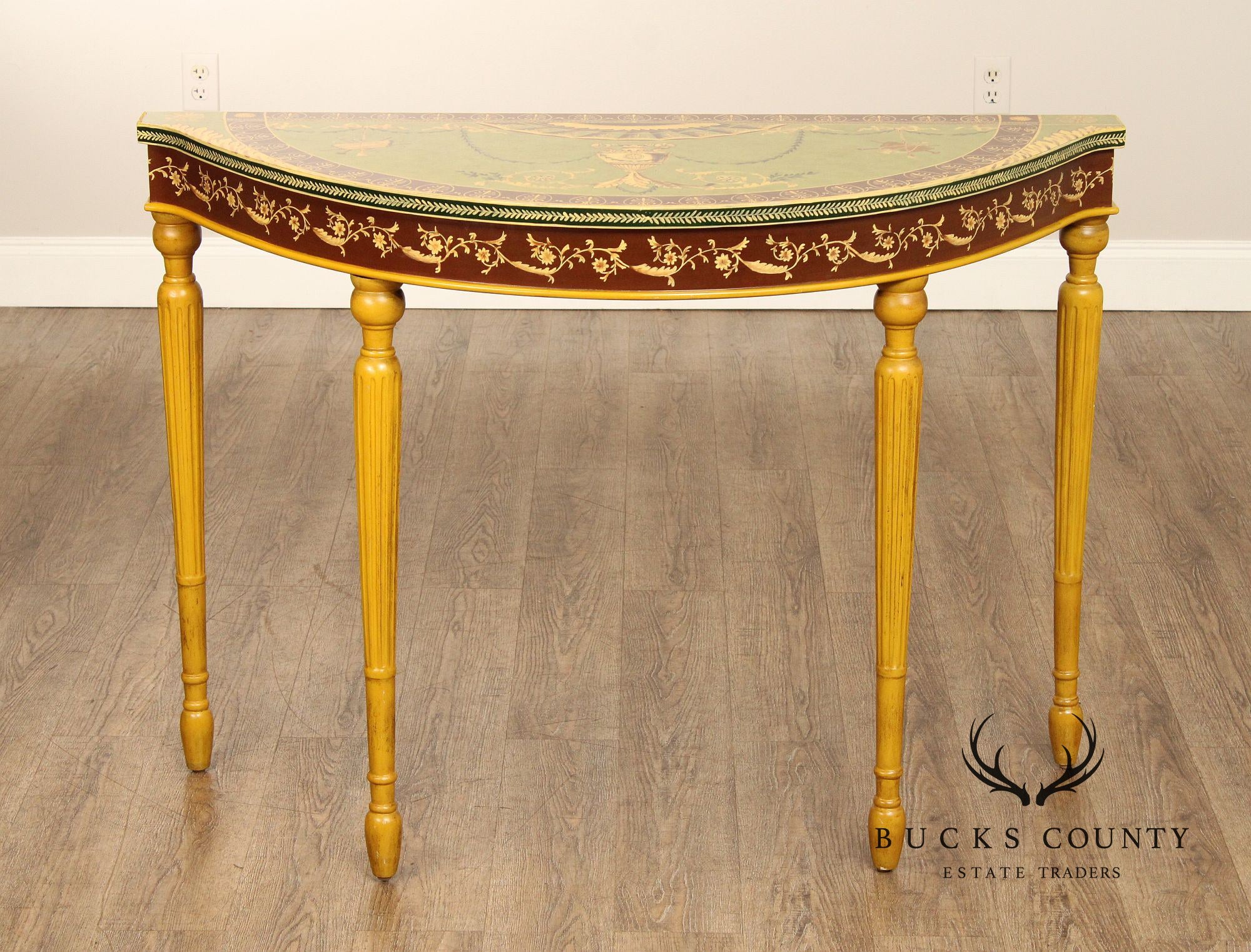 Sarreid Italian Neoclassical Style Painted Demilune Console