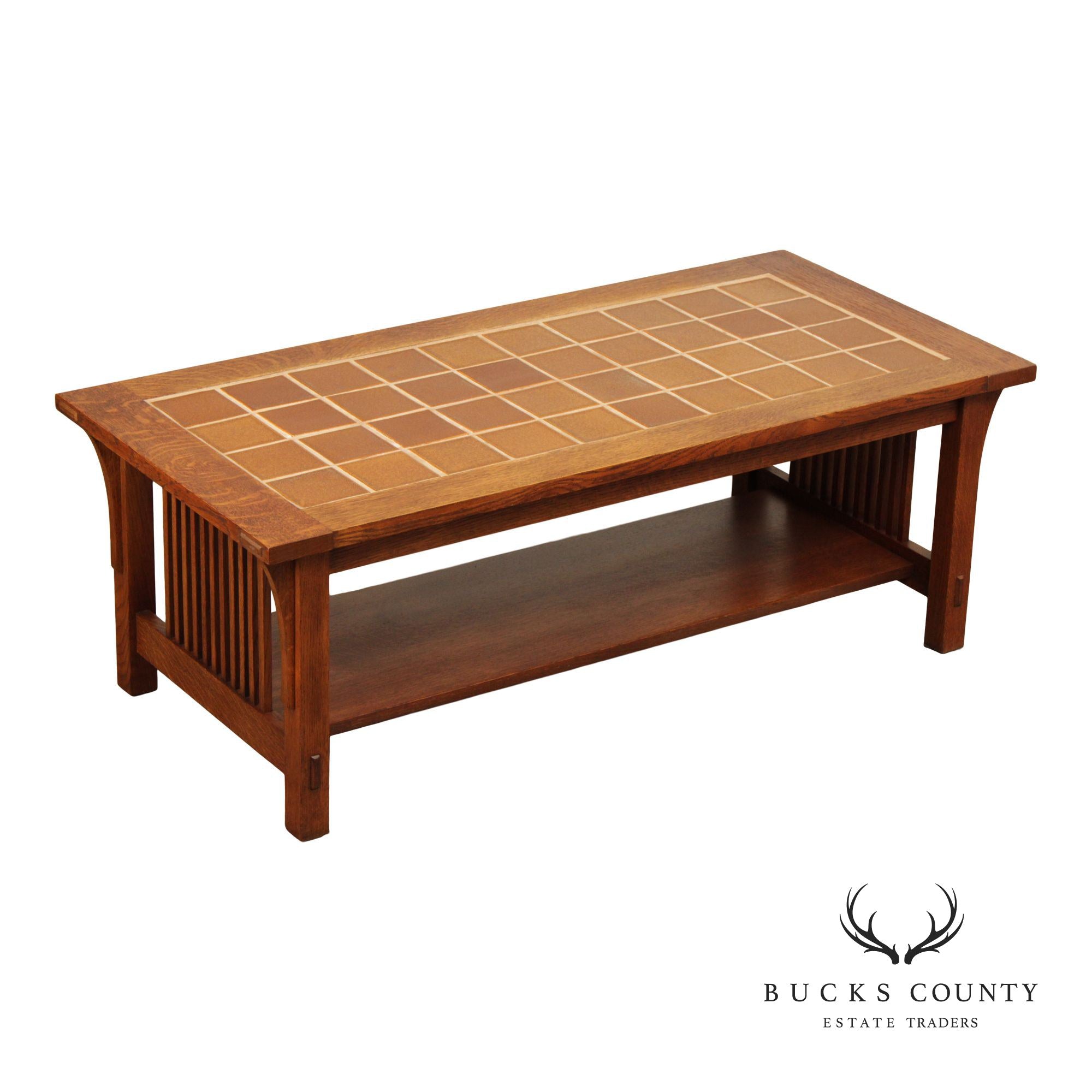 Stickley Mission Collection Oak Tile Top Cocktail Table