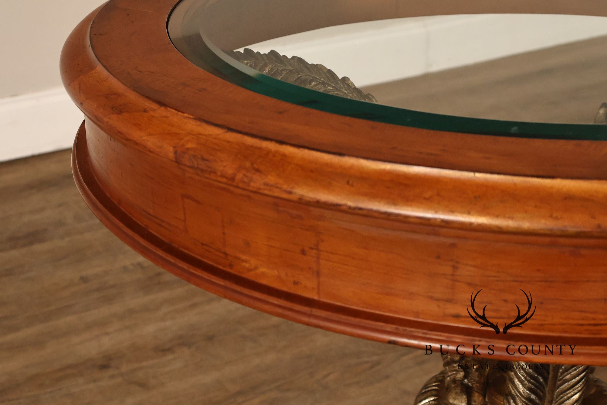 Hollywood Regency Style Round Glass Top Accent Table