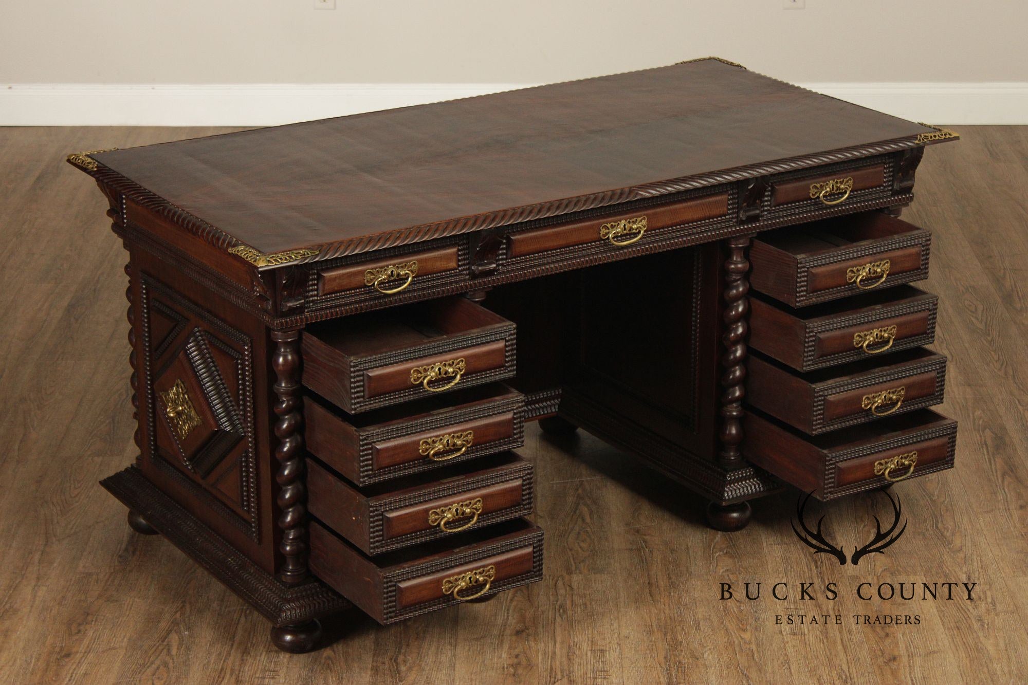 Antique Anglo Indian Carved Executive Desk
