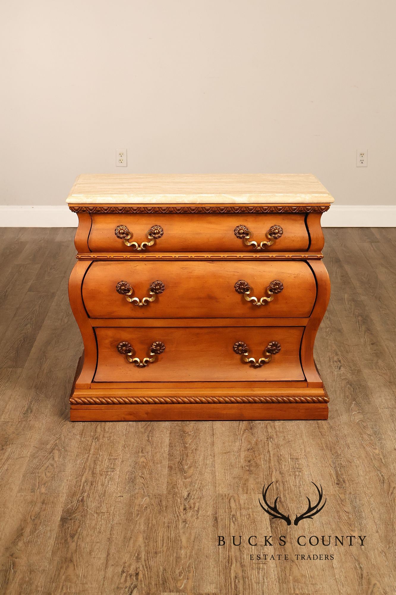 Century Furniture Baroque Style Marble Top Bombe Chest Of Drawersd
