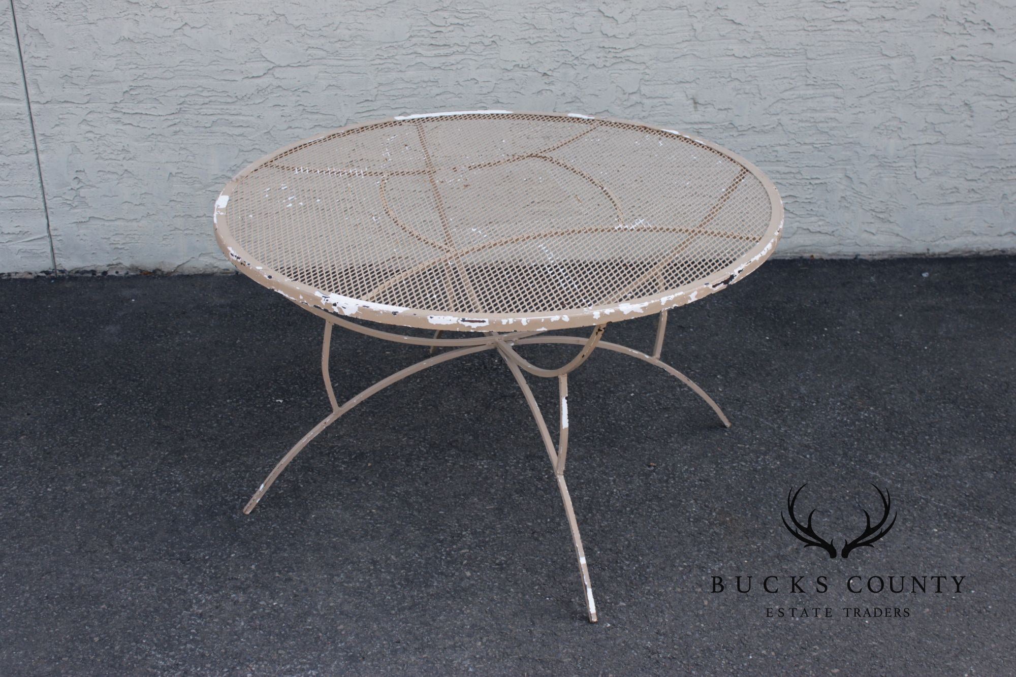 Mid Century Modern Round Wrought Iron Patio Dining Table