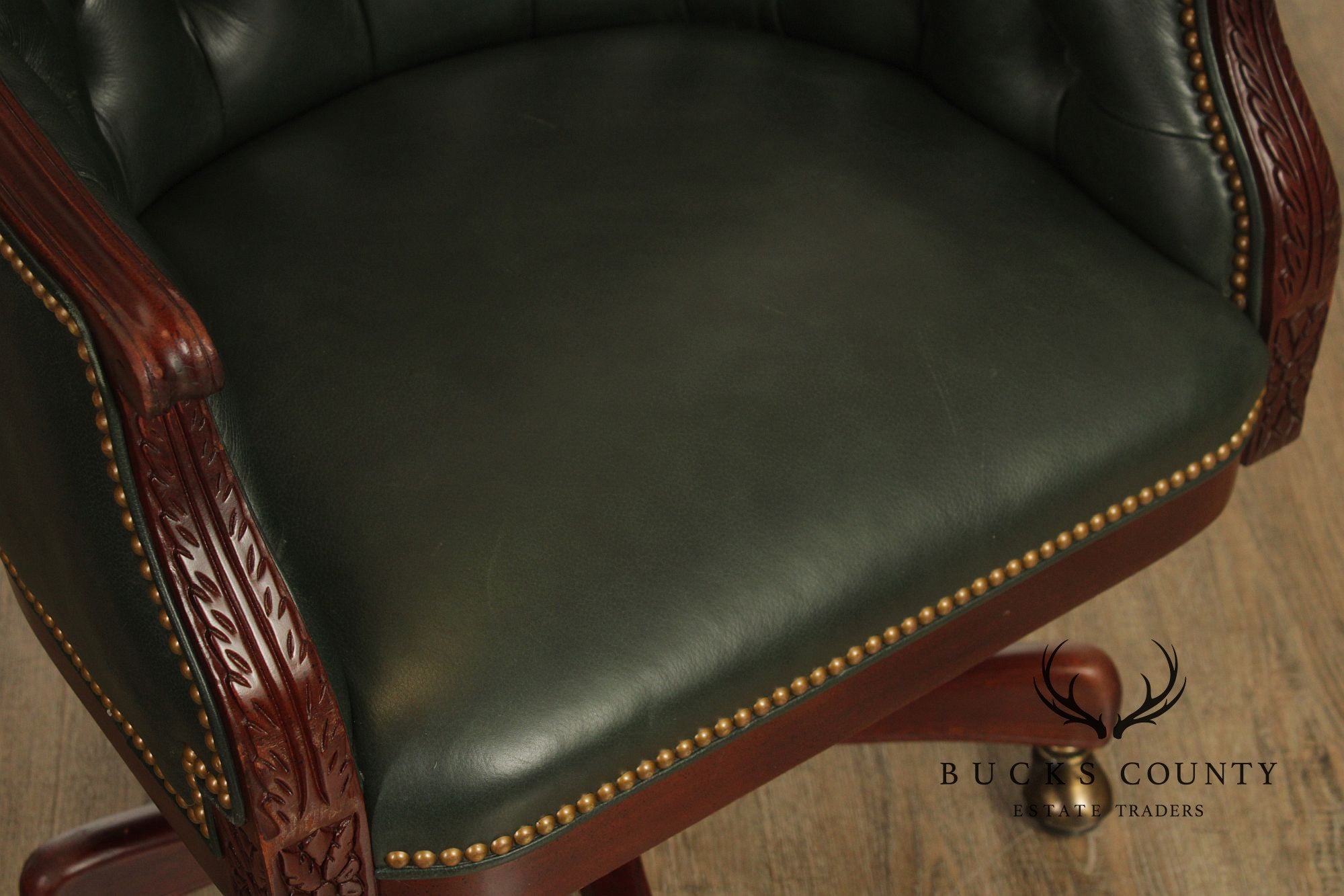 Hancock & Moore Traditional Green Leather Tufted Swivel Desk Chair