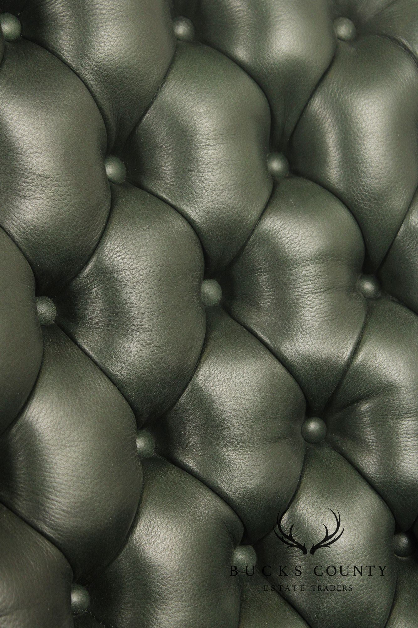 Hancock & Moore Traditional Green Leather Tufted Swivel Desk Chair
