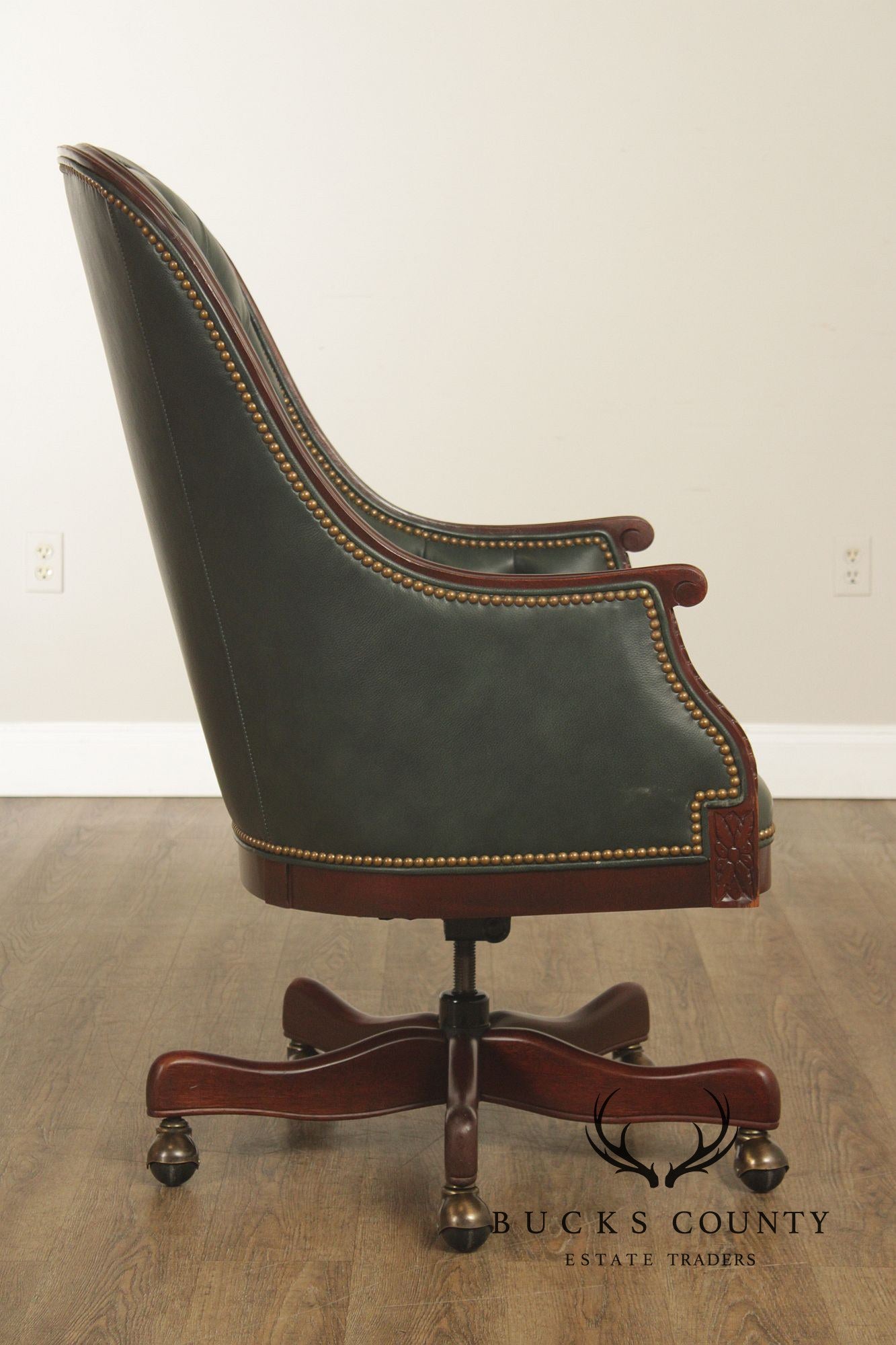 Hancock & Moore Traditional Green Leather Tufted Swivel Desk Chair