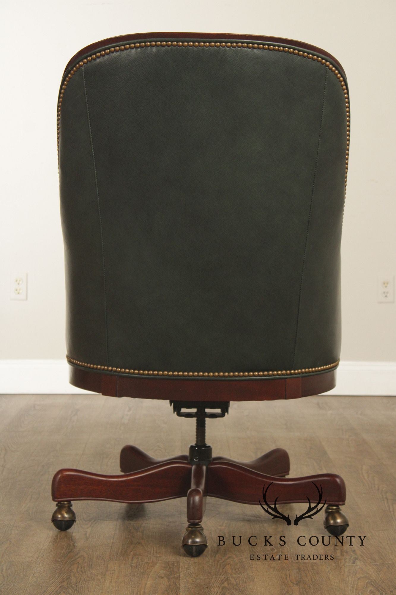 Hancock & Moore Traditional Green Leather Tufted Swivel Desk Chair