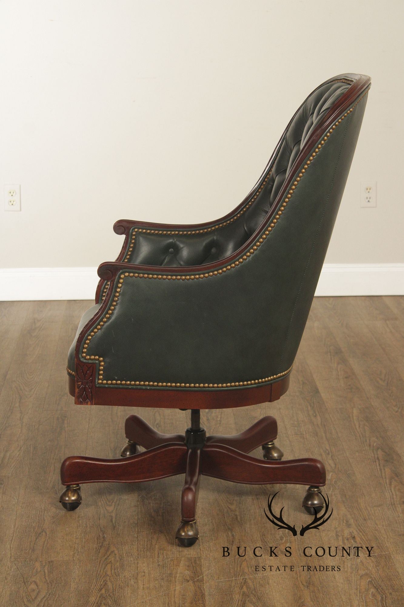 Hancock & Moore Traditional Green Leather Tufted Swivel Desk Chair