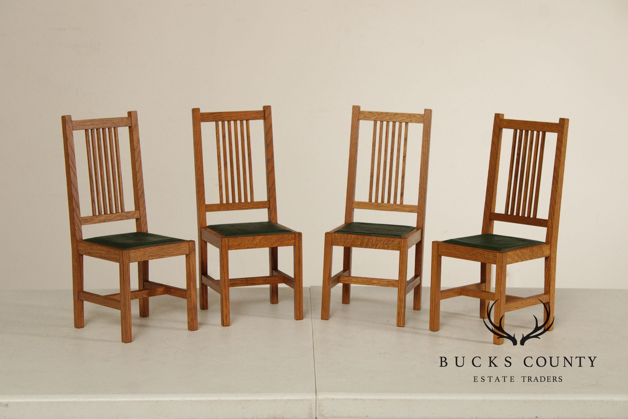 Stickley T.C. Timber Doll House Furniture Set of Four Miniature Oak Spindle Dining Chairs
