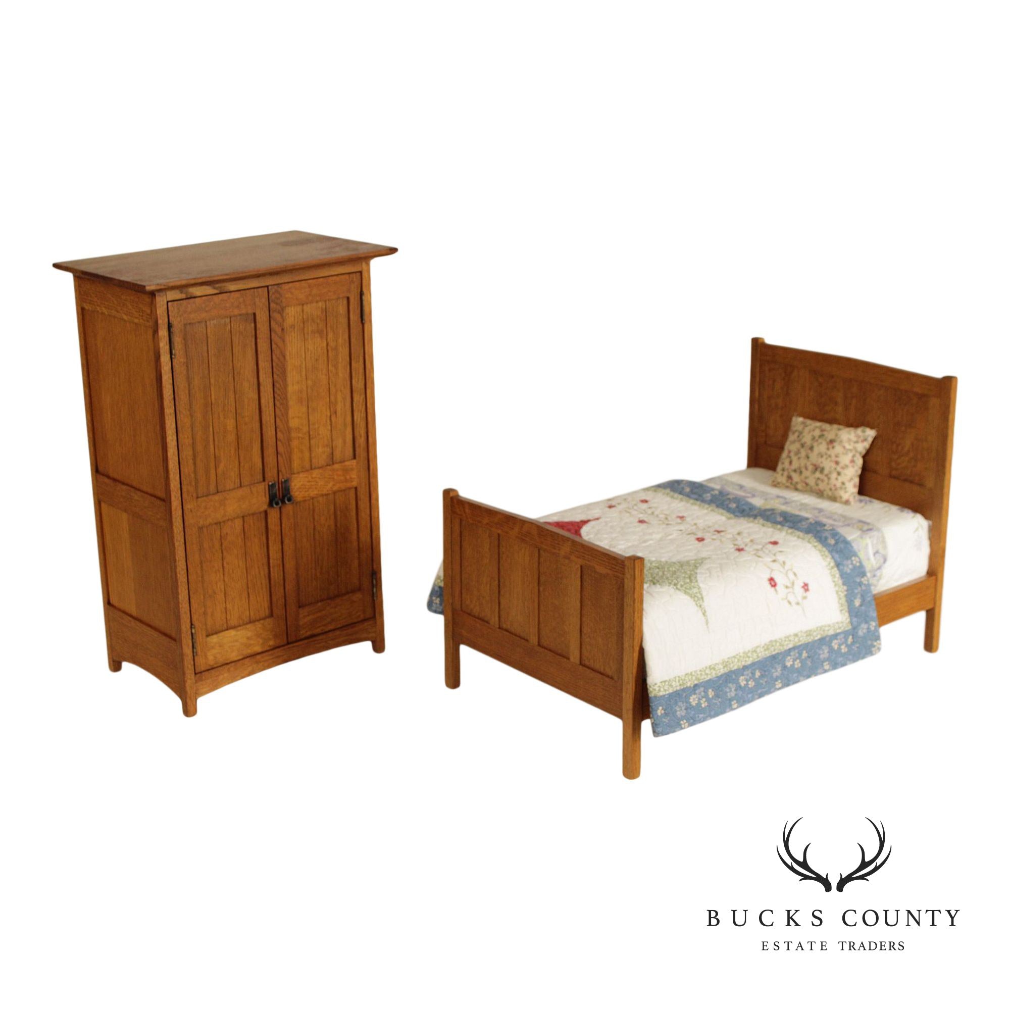 Stickley T.C. Timber Mission Oak Doll Furniture Collection Miniature Bed & Wardrobe Set