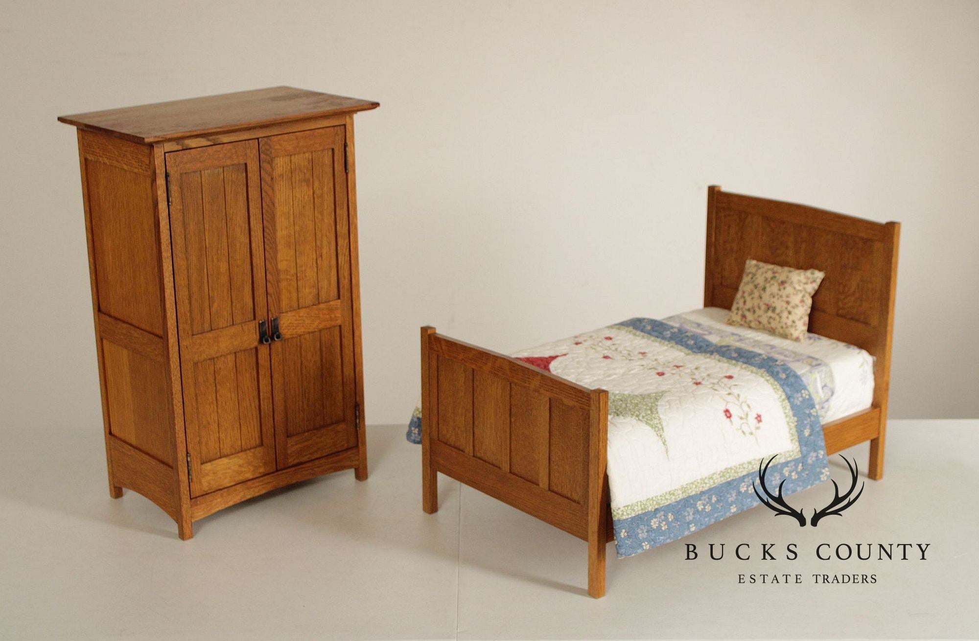 Stickley T.C. Timber Mission Oak Doll Furniture Collection Miniature Bed & Wardrobe Set