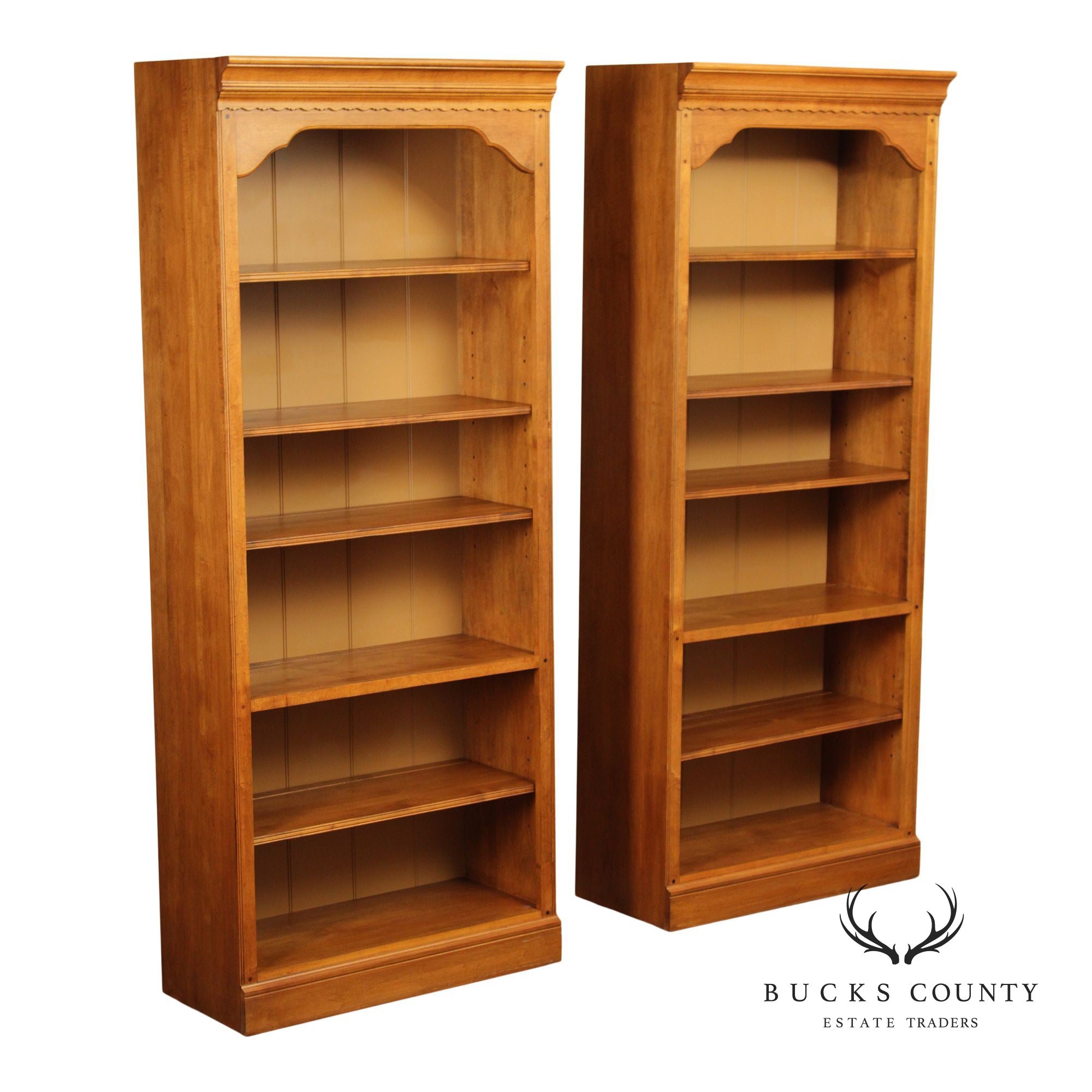 Ethan Allen 1776 Collection Traditional Maple Pair Of Tall Open Bookcases