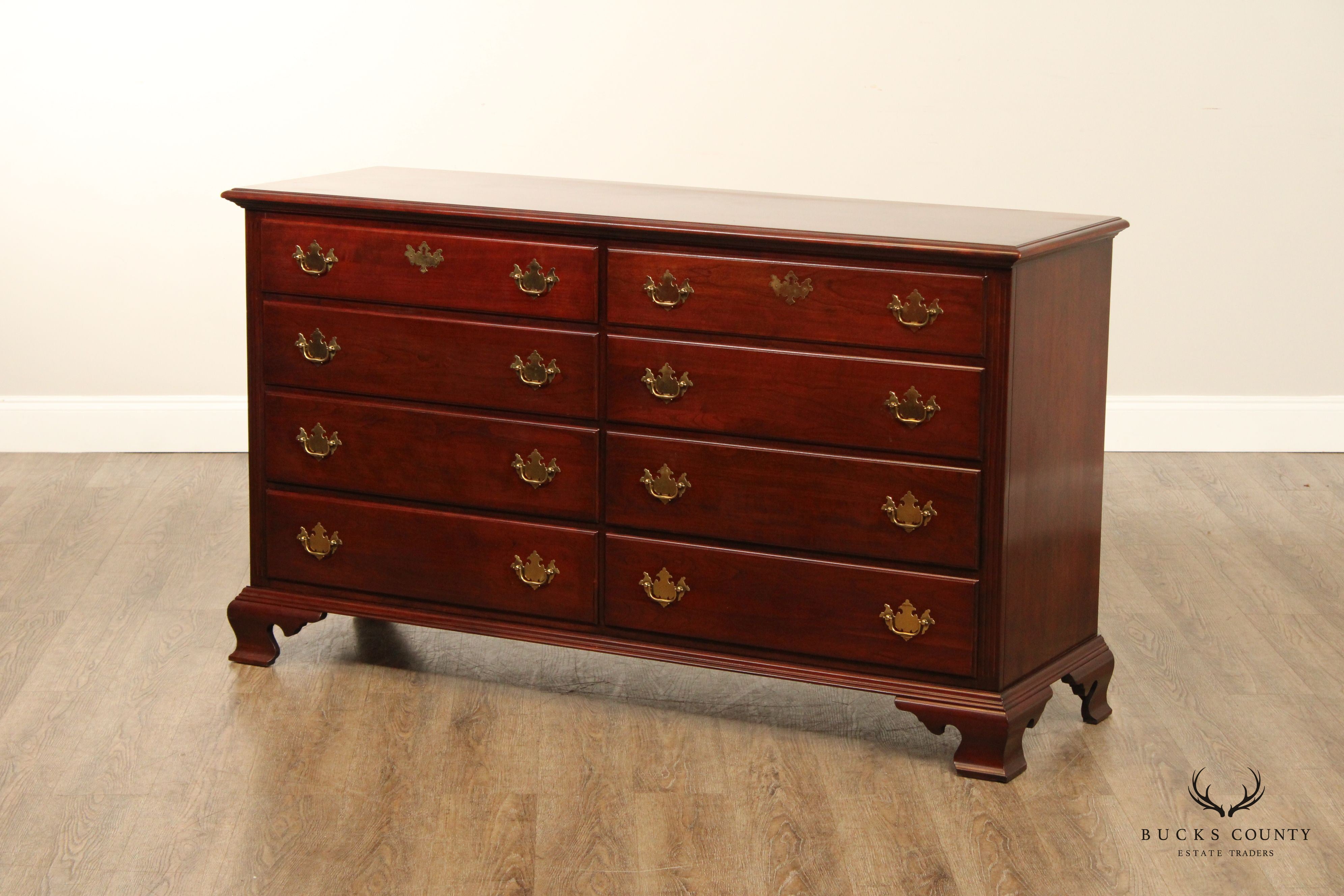 NATHAN HALE SOLID CHERRY CHIPPENDALE STYLE 8 DRAWER DRESSER