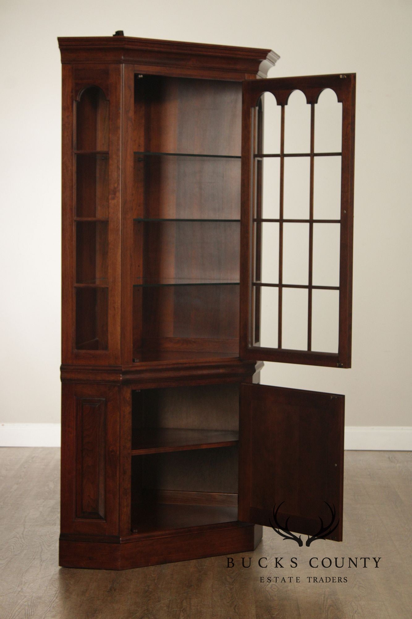 Pennsylvania House Pair Traditional Cherry Lighted Corner Cabinets