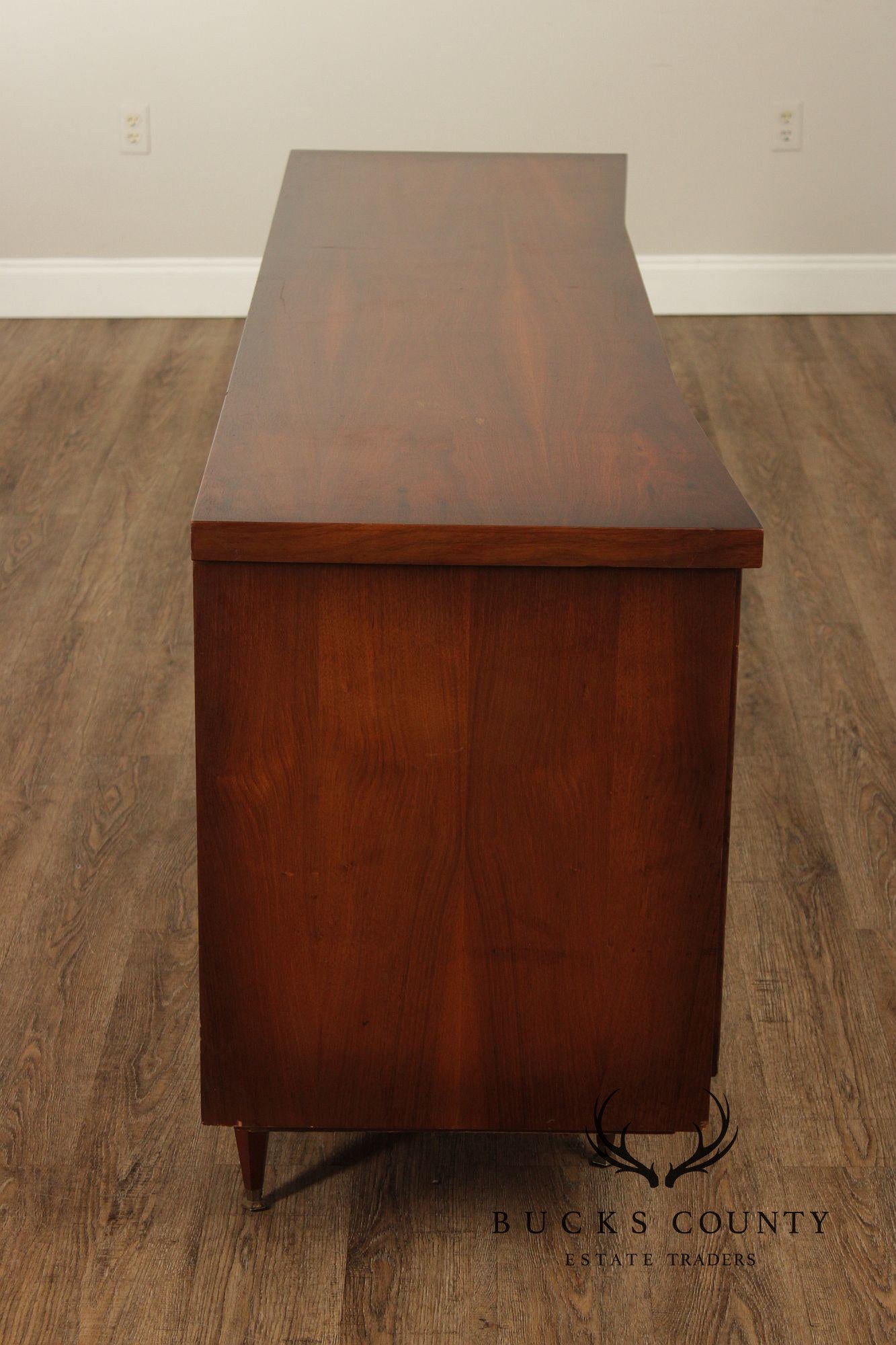 United Furniture Mid Century Modern Walnut & Burl Long Credenza Sideboard