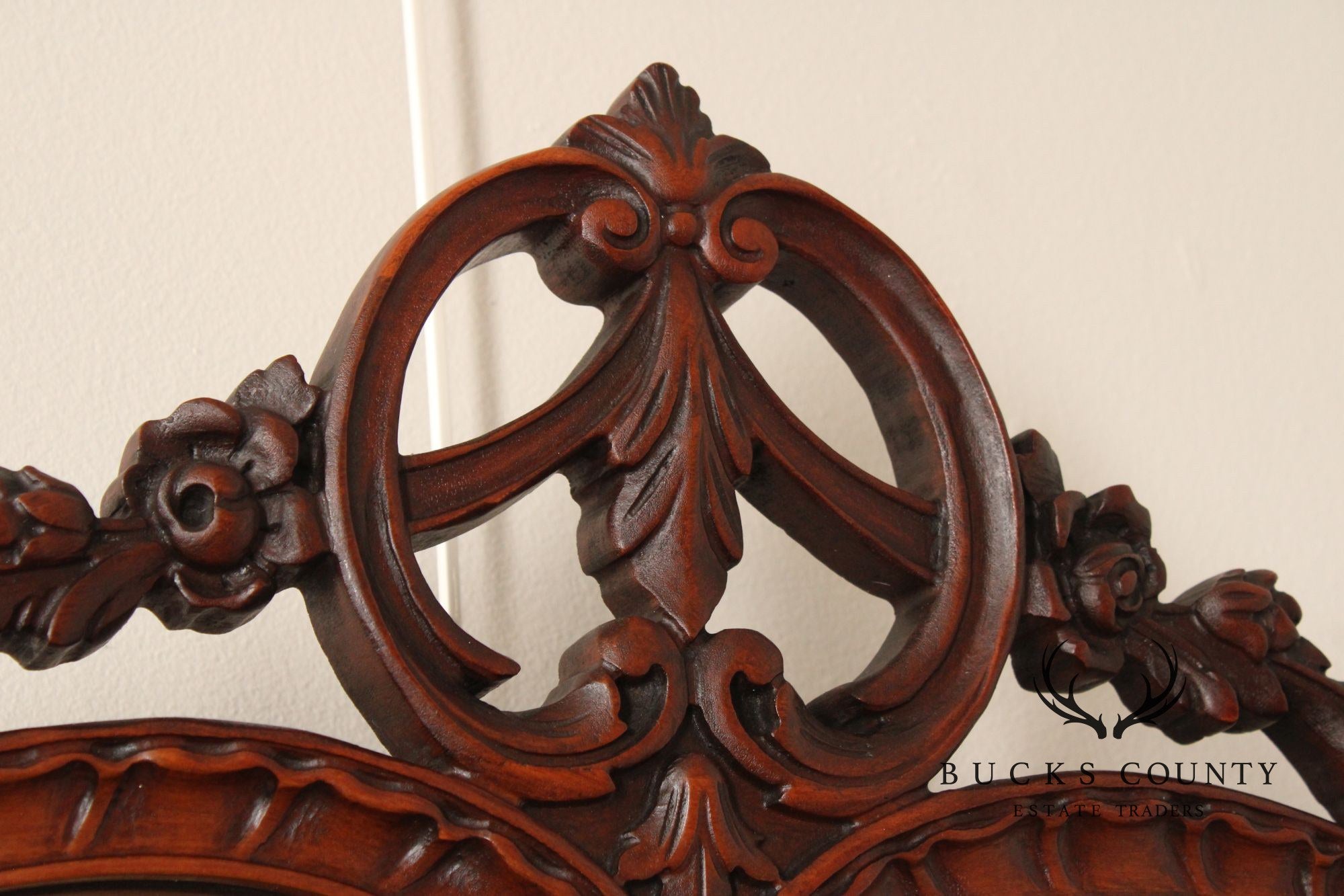 1940's Vintage French Style Carved Mahogany Wall Mirror