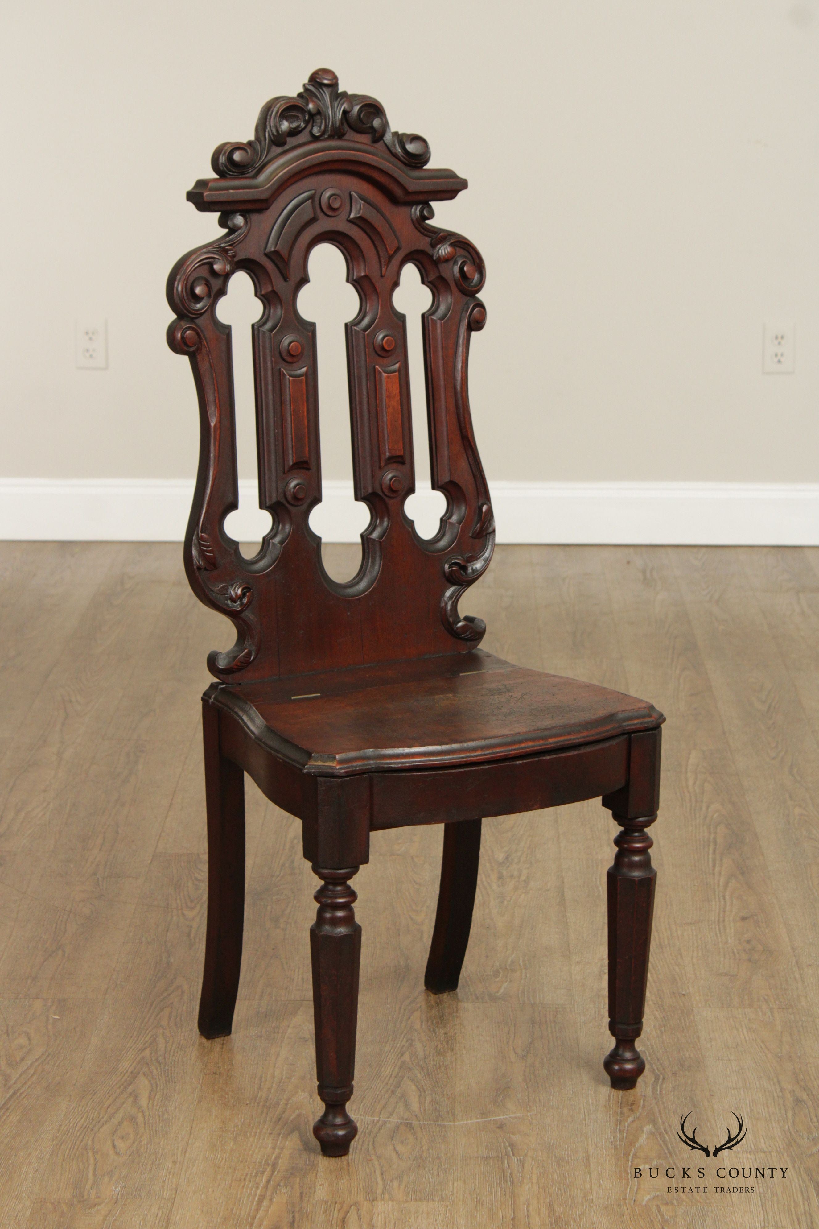 Victorian Walnut Carved Hall Music Chair with Storage Seat