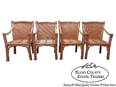 Vintage Set of 4 Heavy Genuine Bamboo Arm Chairs