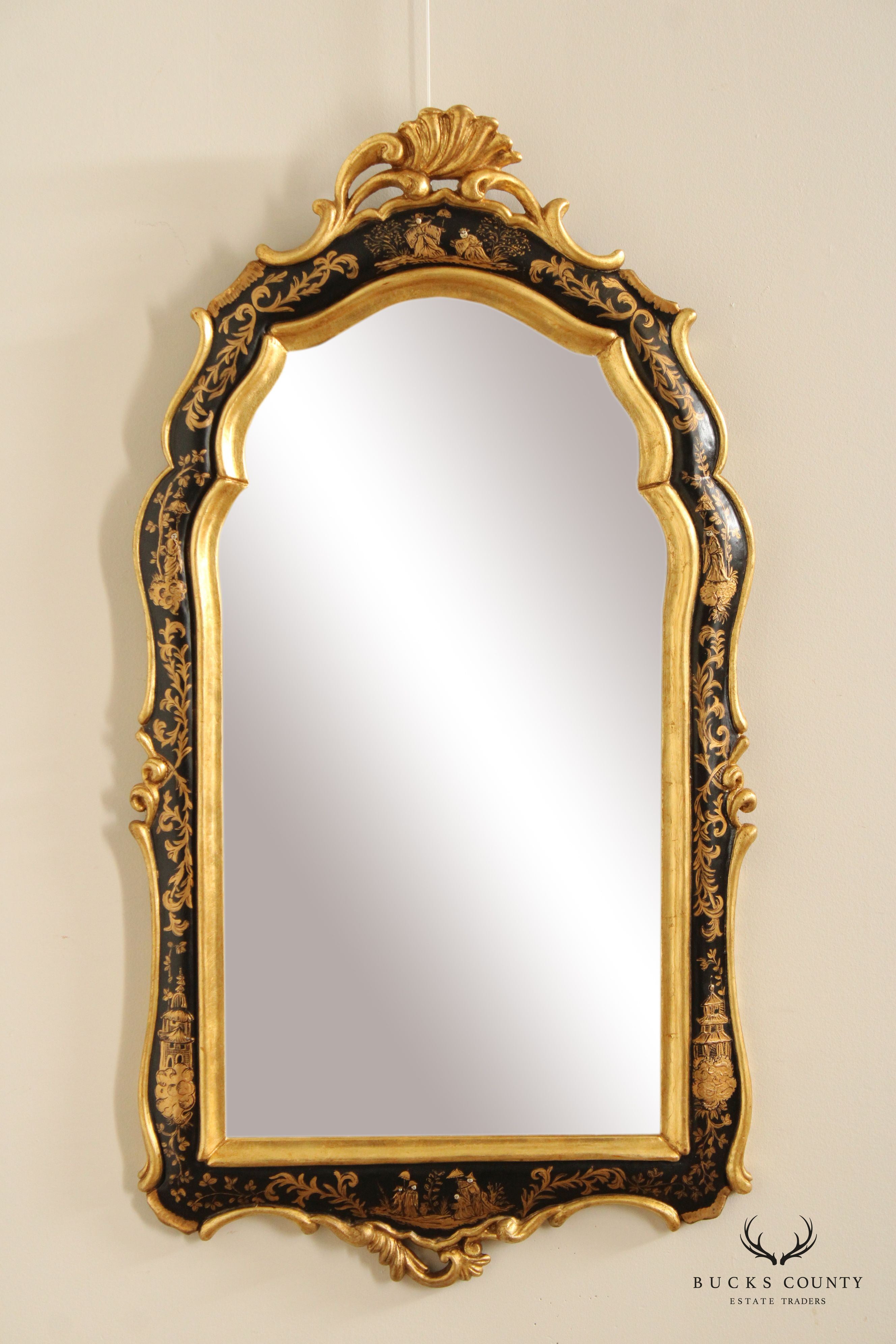 Italian Partial Gilt Chinoiserie Wall Mirror