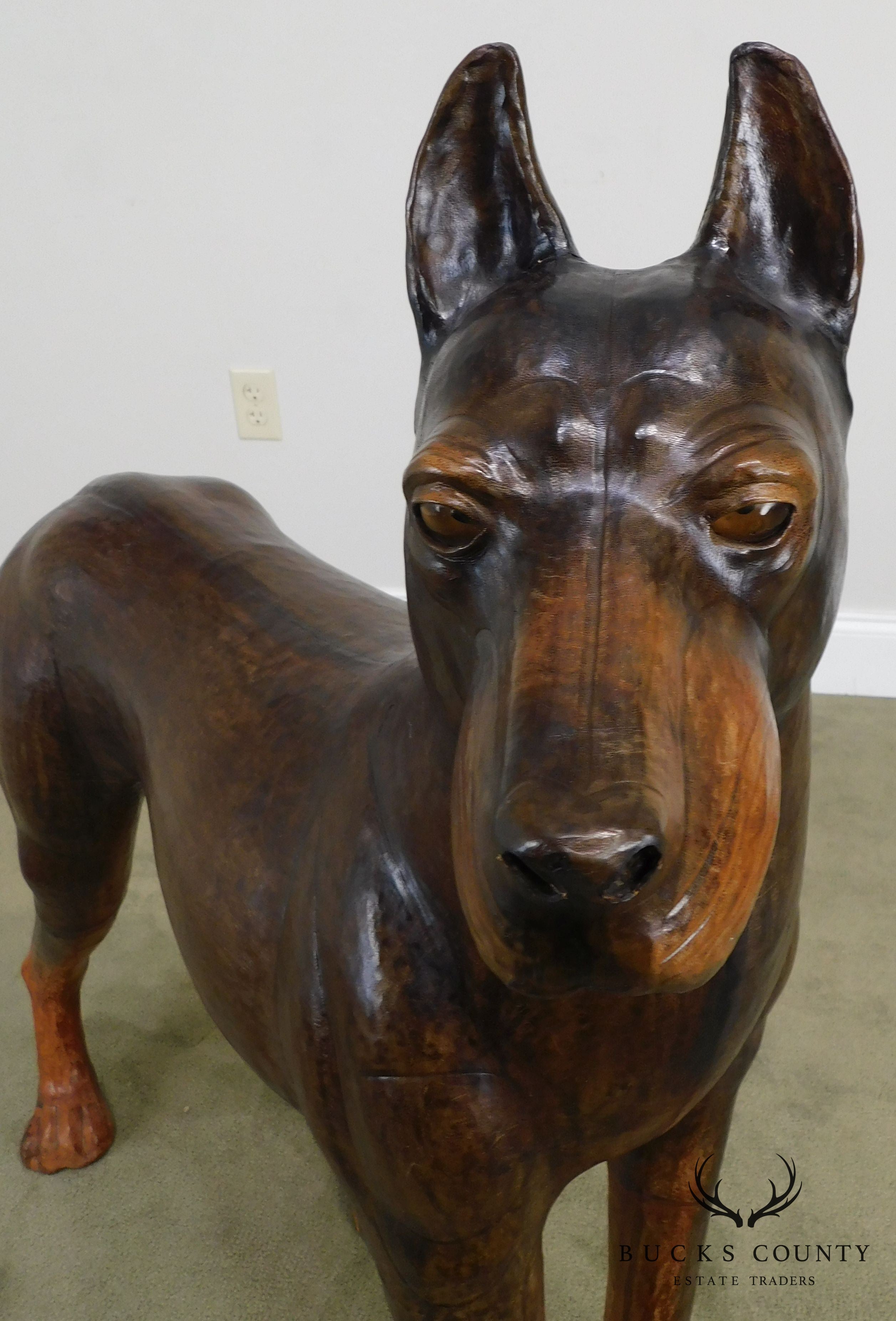 Life Size Leather Wrapped Doberman Pinscher Dog Statue