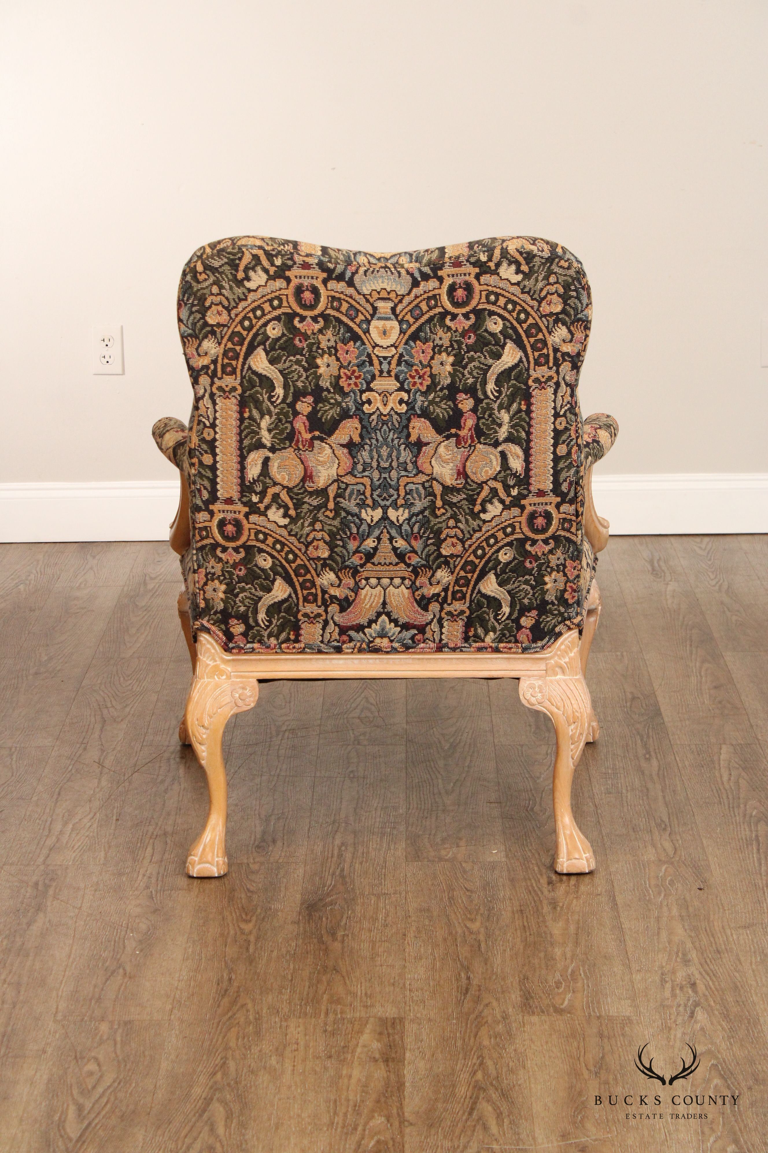 Georgian Style Carved and Cerused Pair of Armchairs