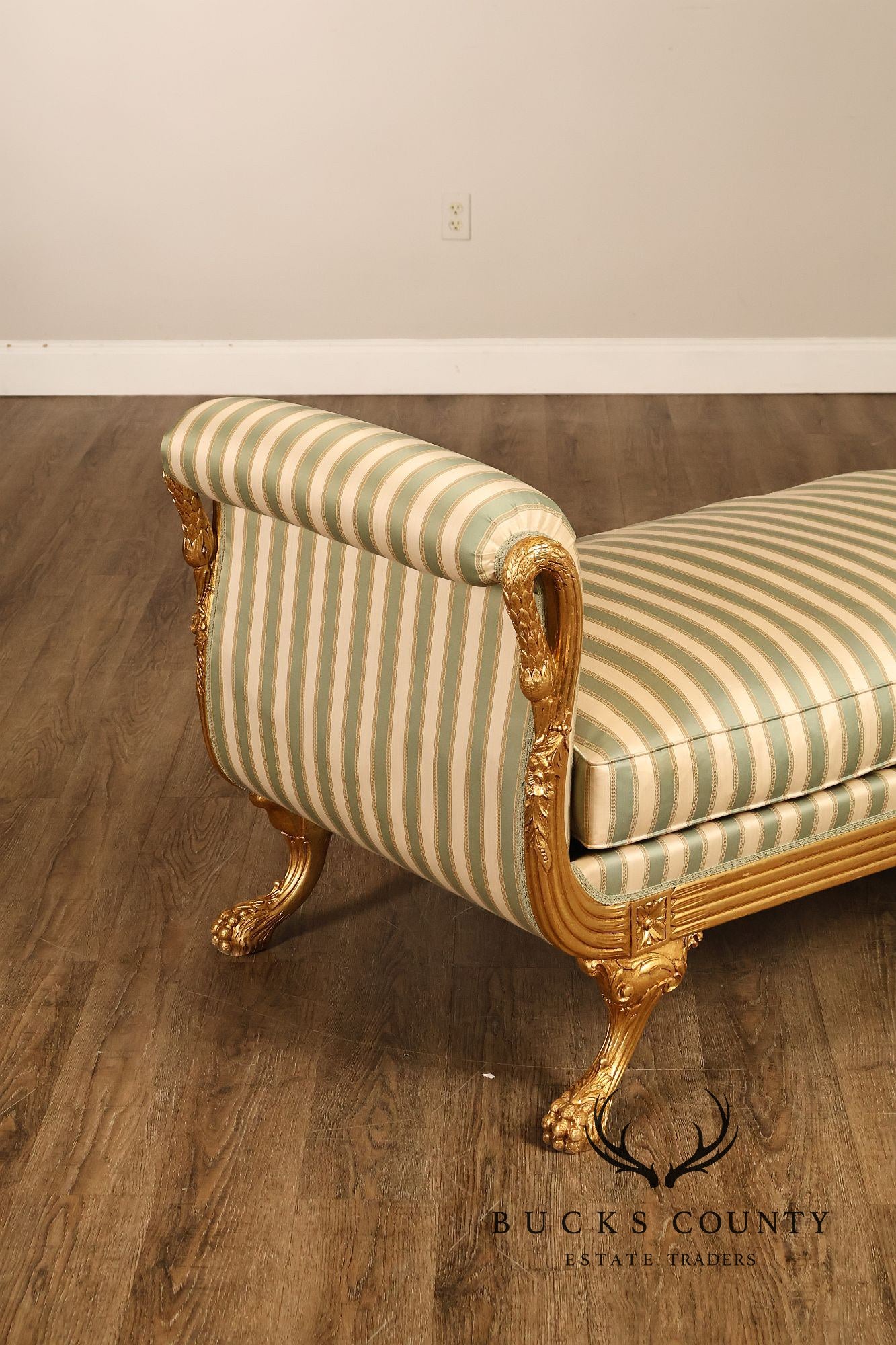 Quality Empire Style Swan Carved Giltwood Upholstered Bench
